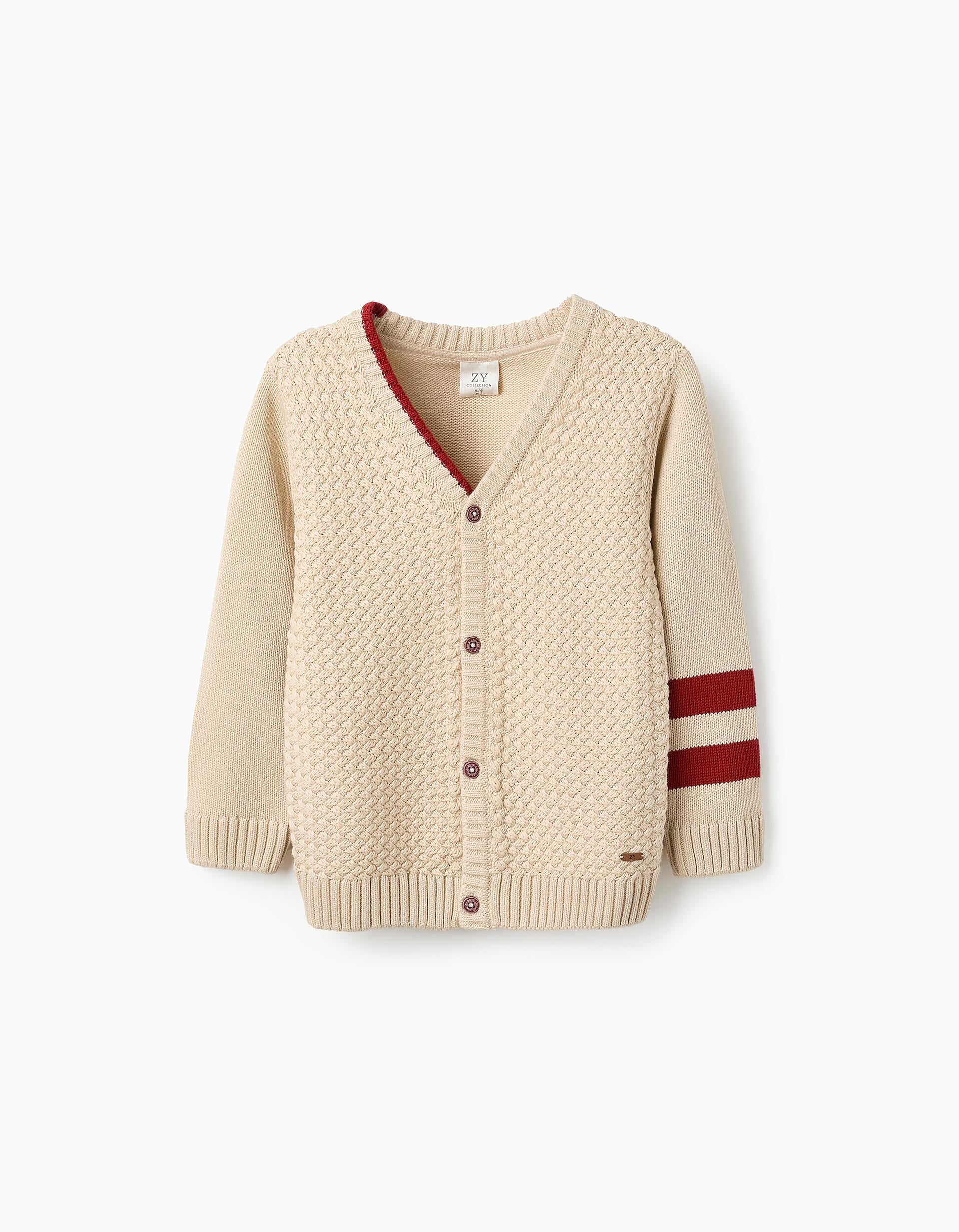 Chaqueta de Punto con Rayas a Contraste para Niño, Beige