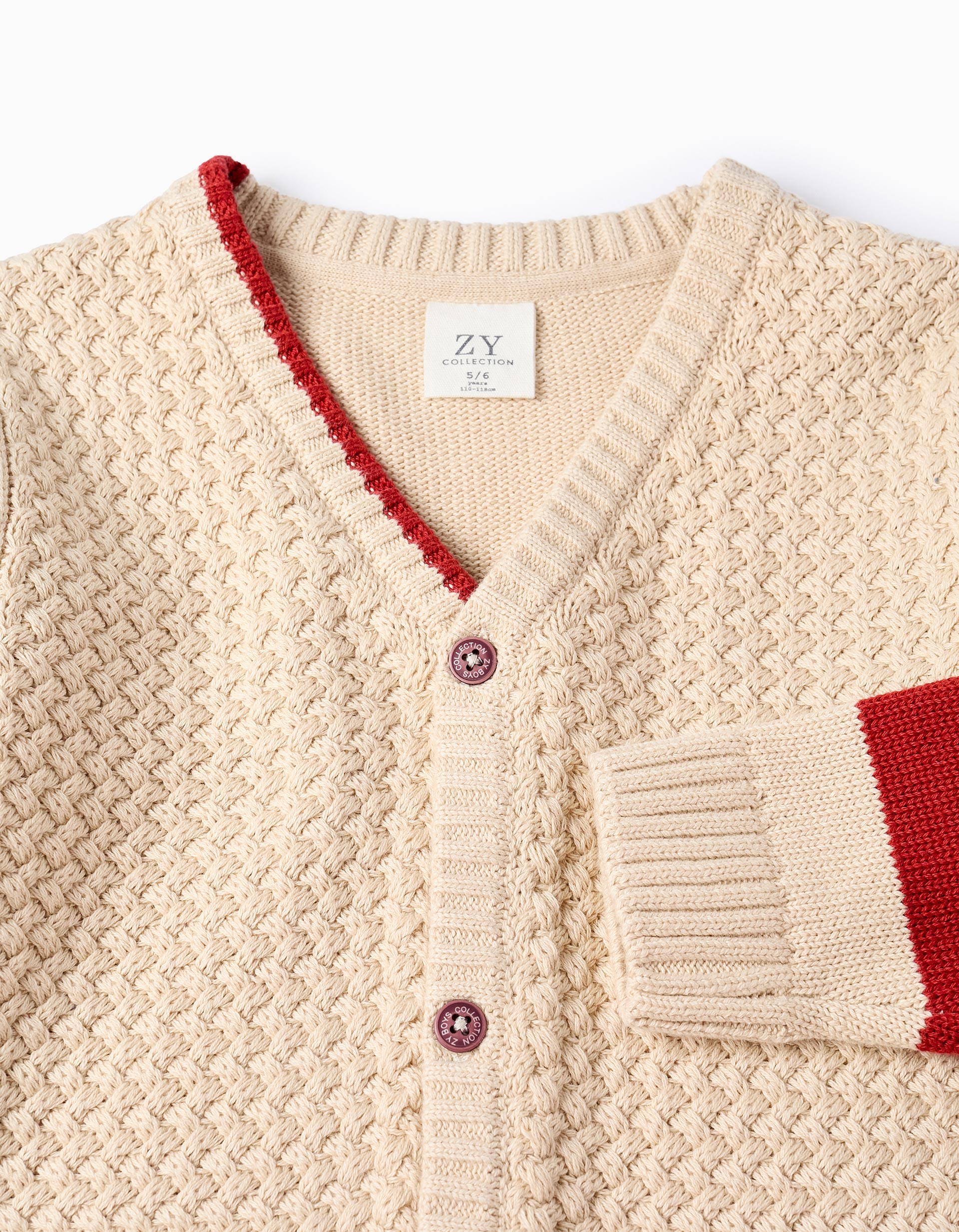 Cardigan with Contrast Stripes for Boys, Beige