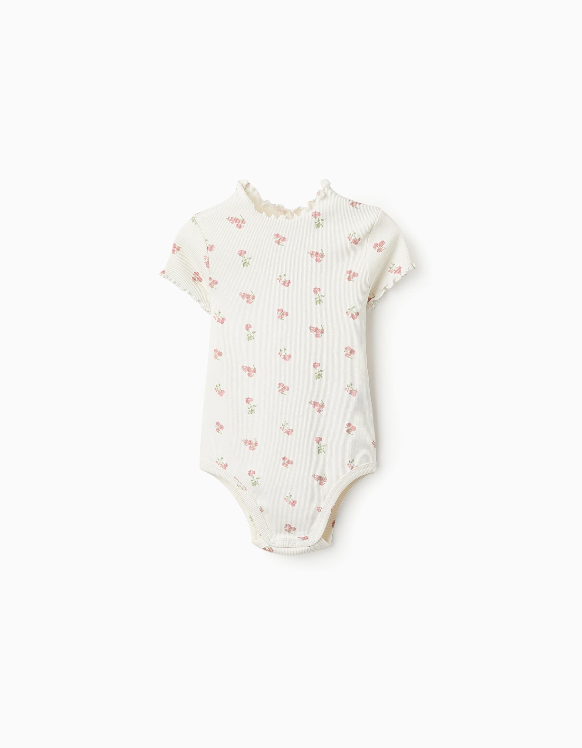 Body Canelado Floral para Bebé Menina, Branco