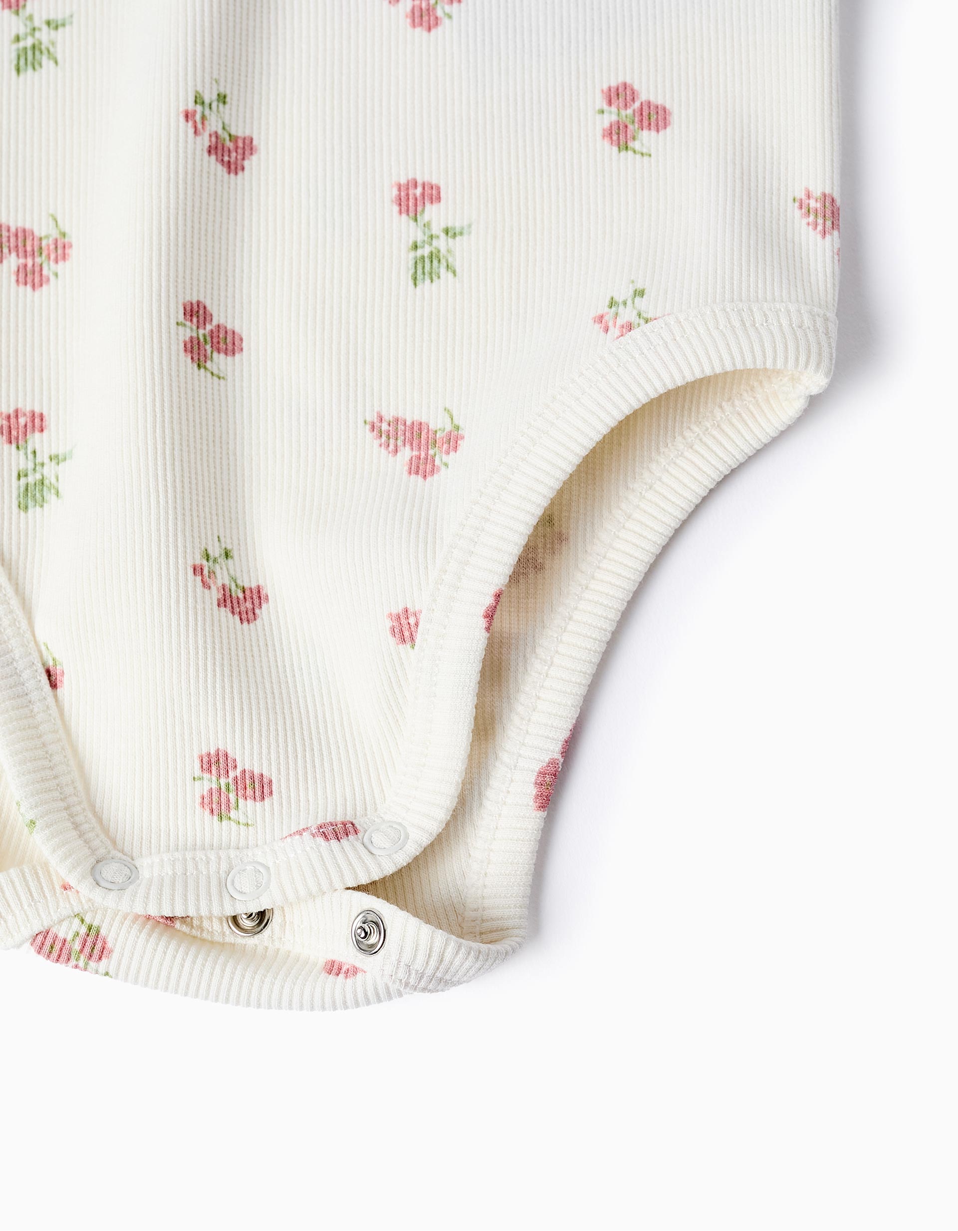 Body Canelado Floral para Bebé Menina, Branco