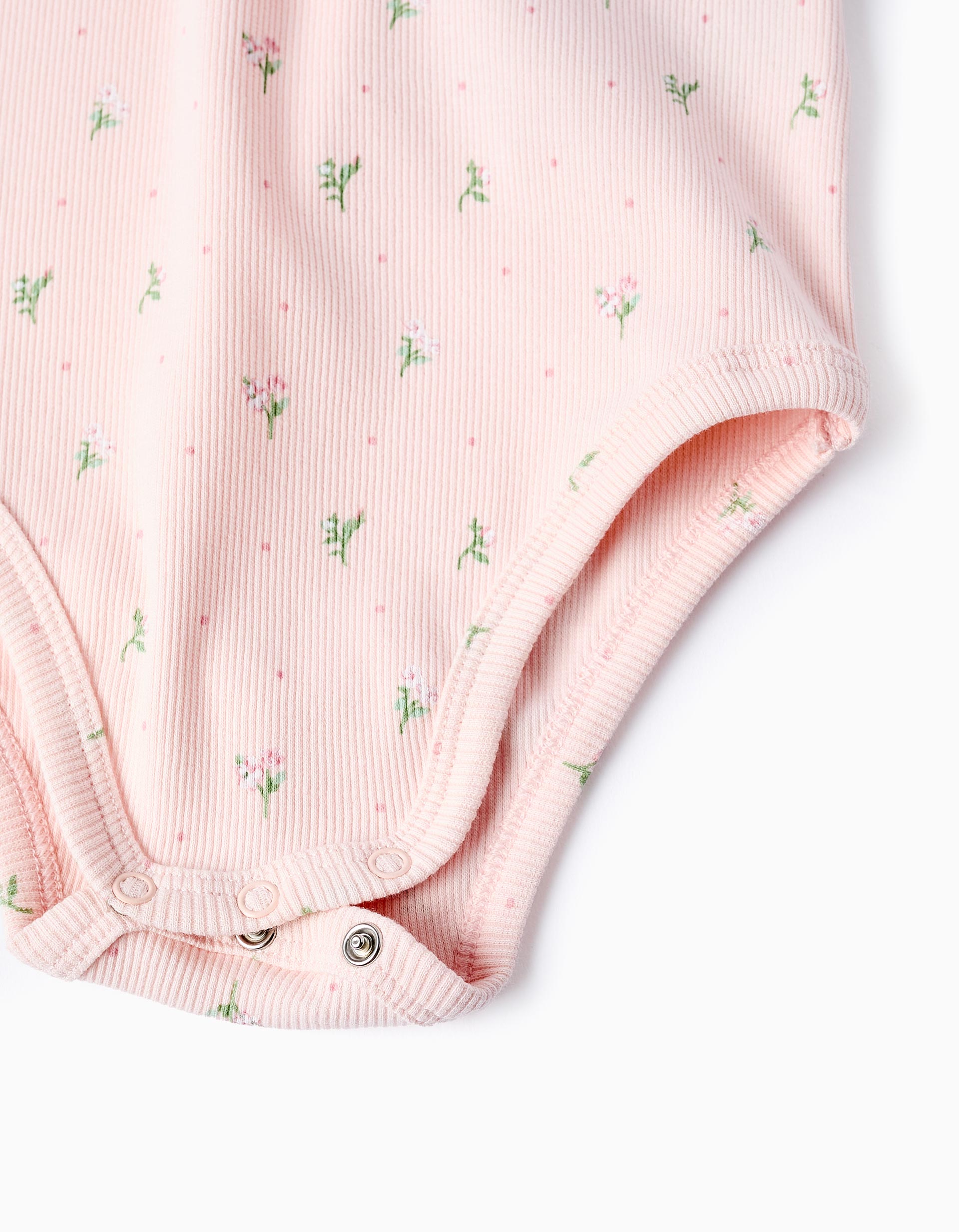 Body Canelado Floral para Bebé Menina, Rosa