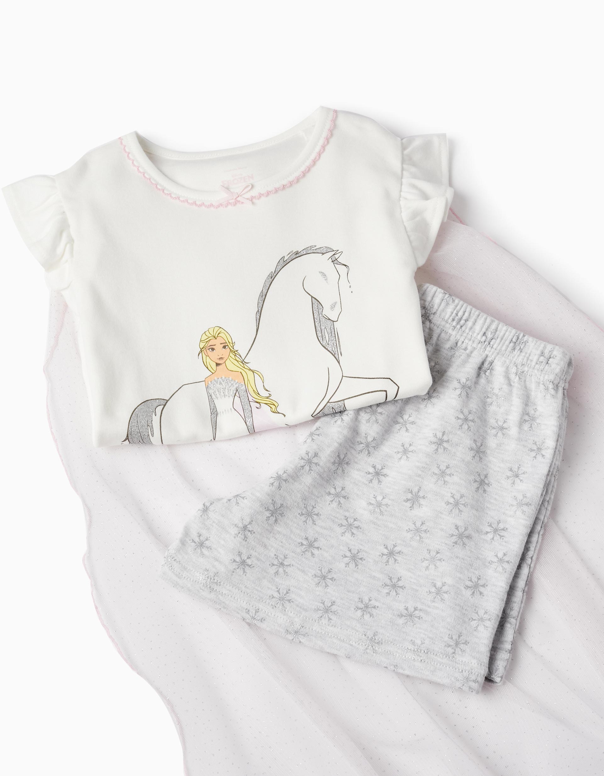 Pyjama with Tulle Cape and Glitter for Girls 'Elsa', White/Grey