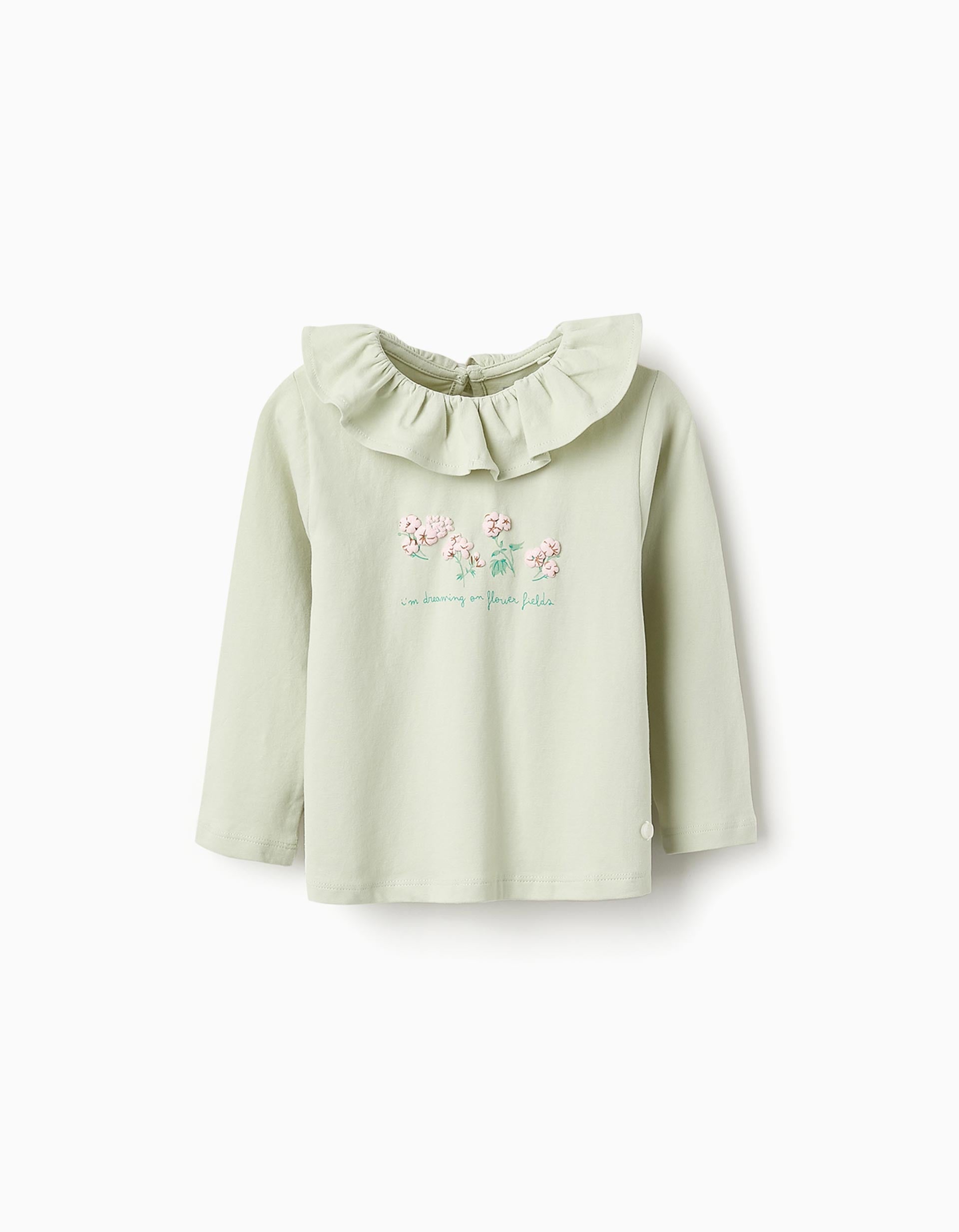 T-shirt de Manga Comprida para Bebé Menina 'Flores', Verde