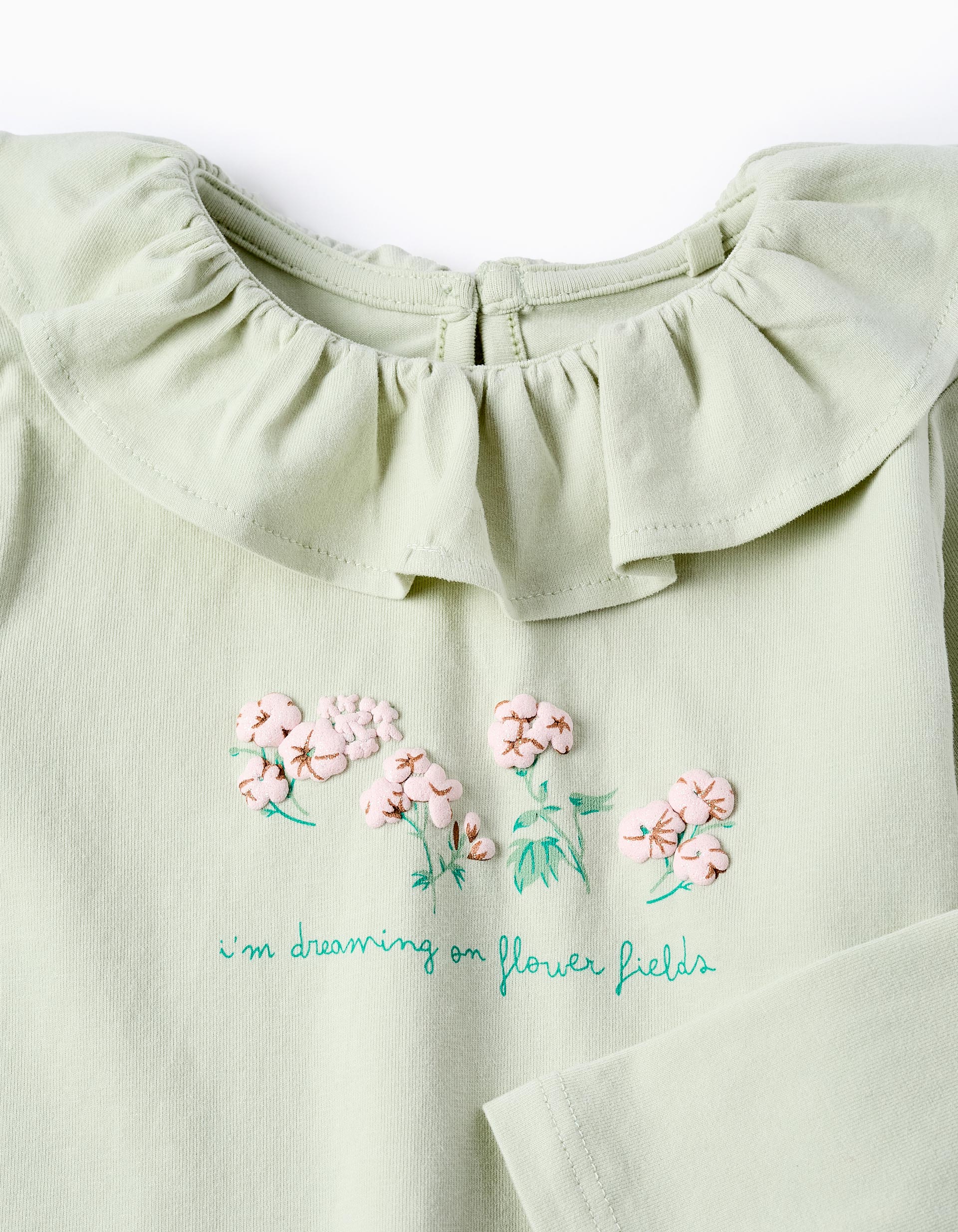 T-shirt de Manga Comprida para Bebé Menina 'Flores', Verde