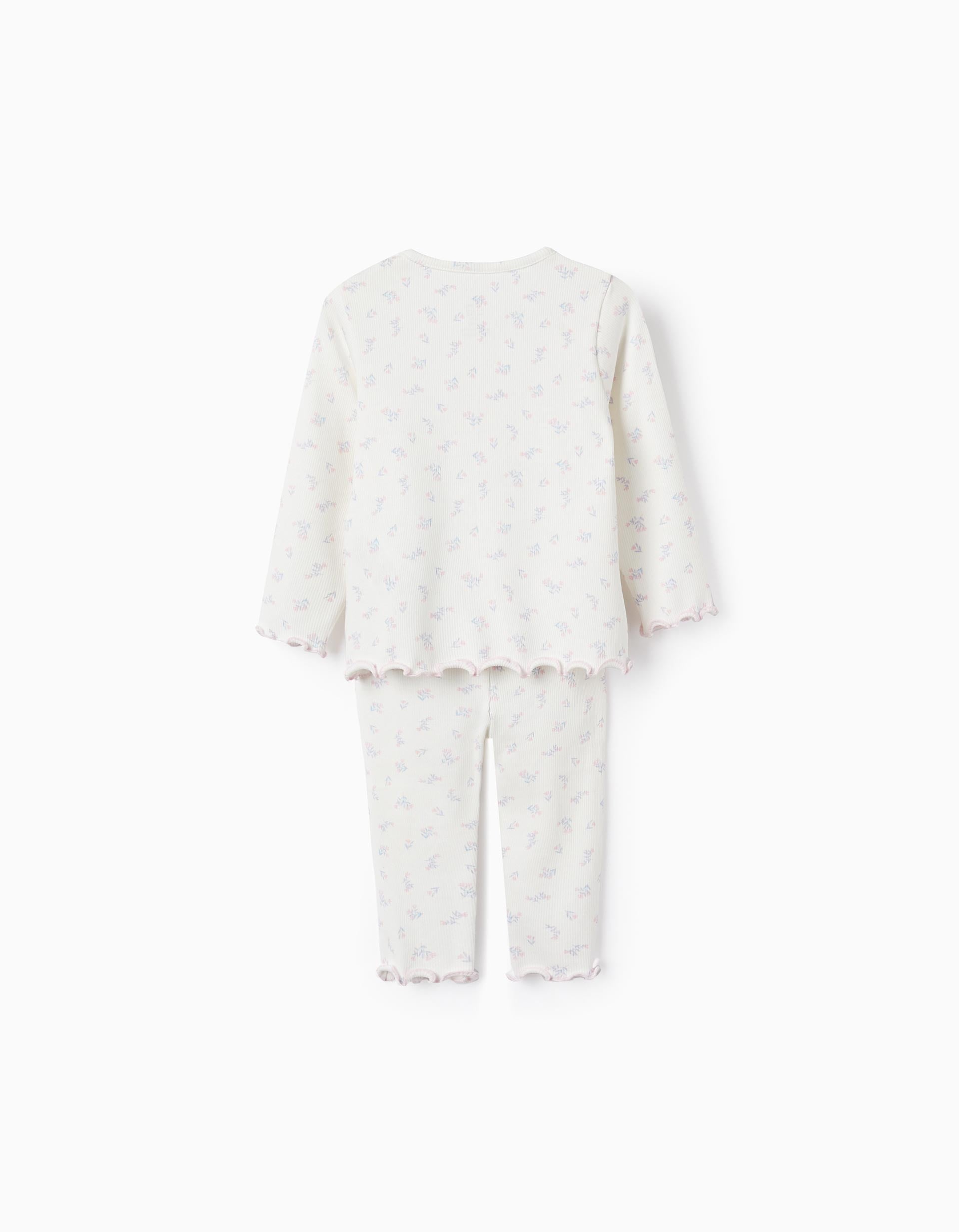 Pijama Acanalado con Estampado Floral para Bebé Niña, Blanco/Rosa/Lila