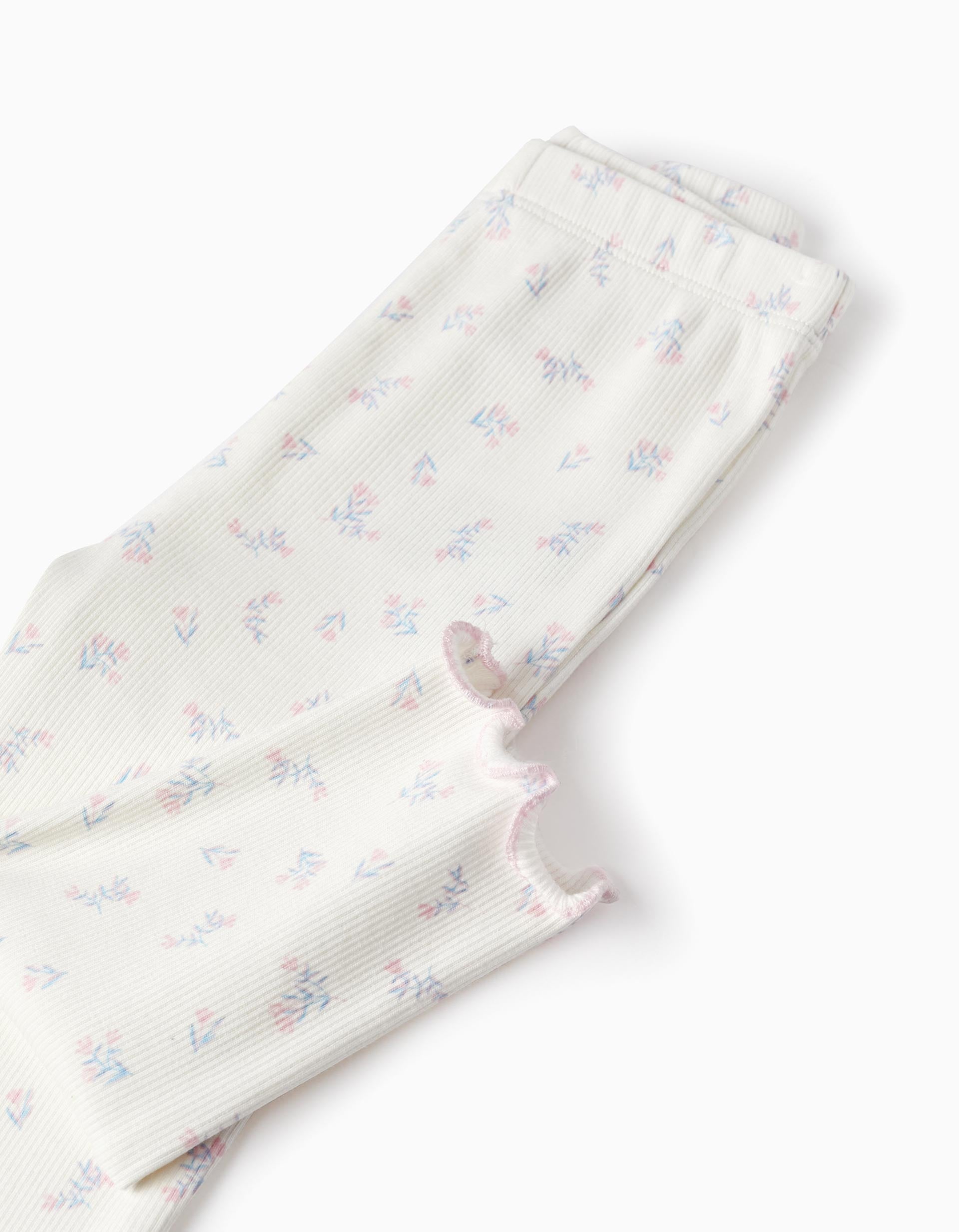 Pijama Acanalado con Estampado Floral para Bebé Niña, Blanco/Rosa/Lila