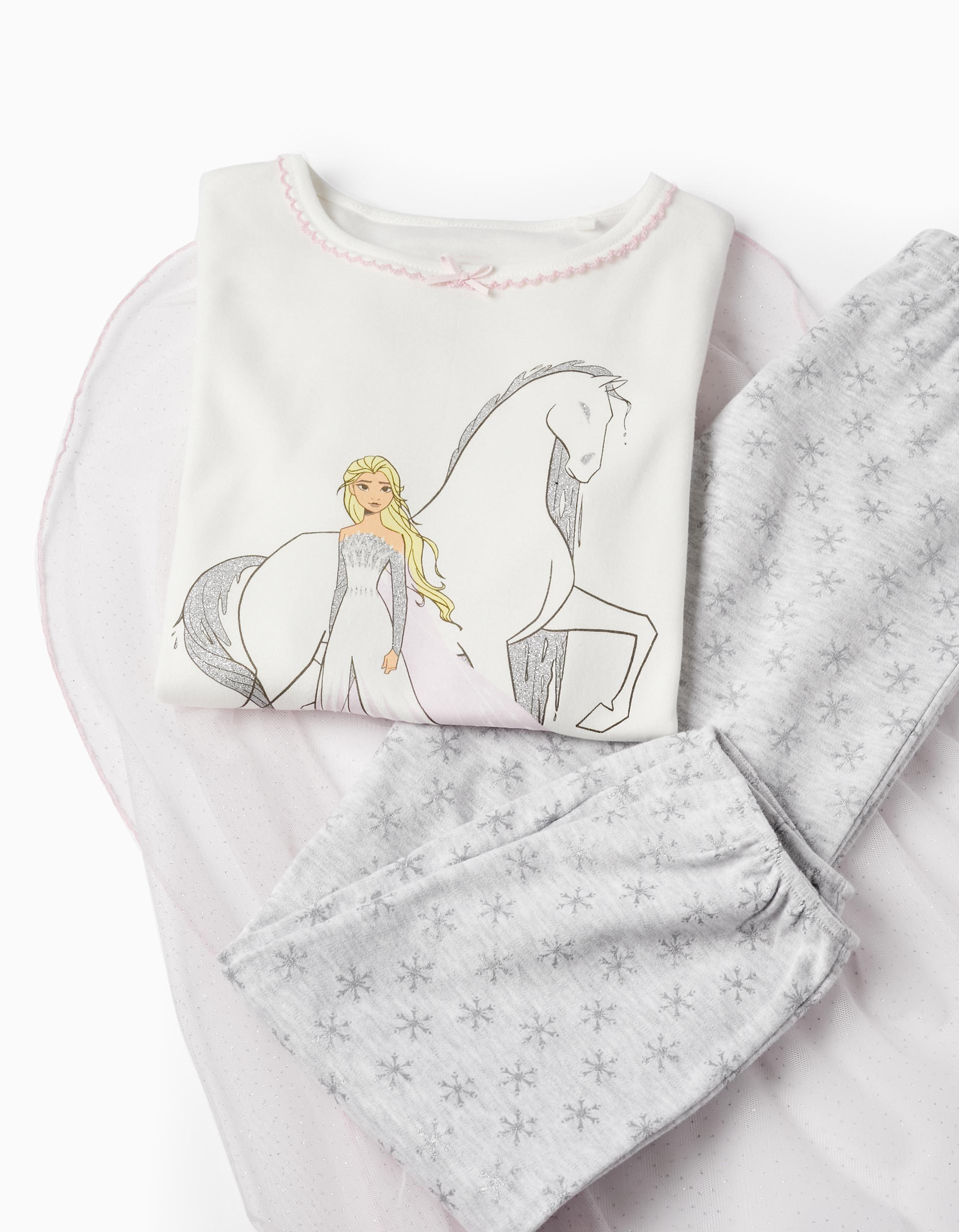 Pijama con Capa de Tul y Purpurina para Niña 'Elsa', Blanco/Gris