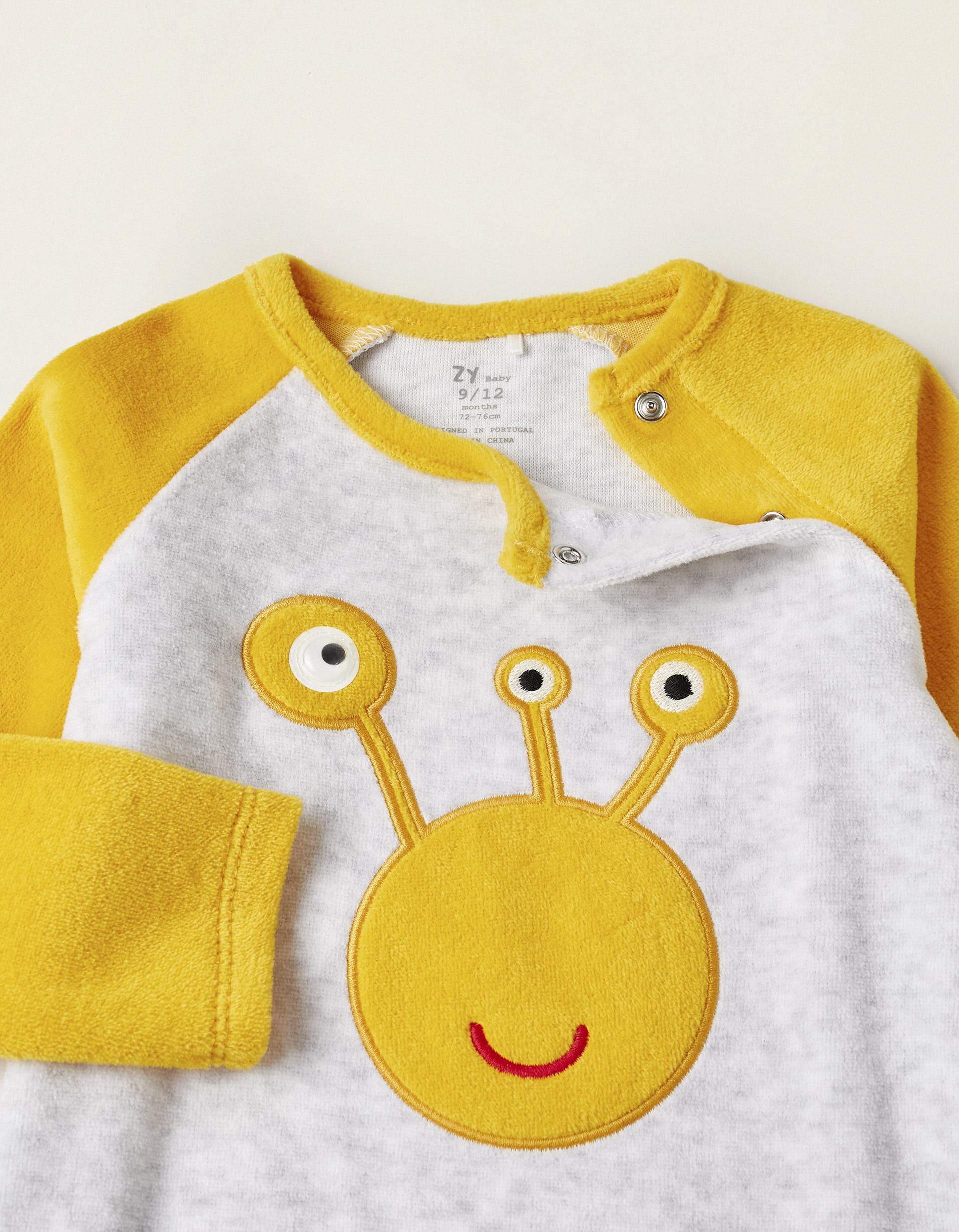 Velvet Babygrow with Eye for Baby Boy 'Alien', Grey/Yellow