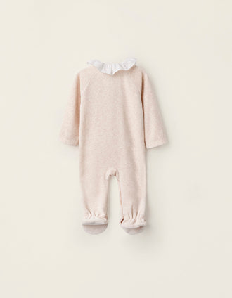 Pelele de Terciopelo con Cuello de Volantes para Recién Nacida, Beige