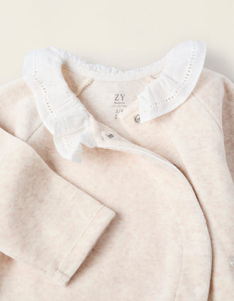 Pelele de Terciopelo con Cuello de Volantes para Recién Nacida, Beige