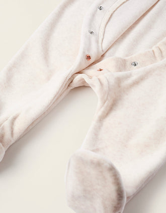 Pelele de Terciopelo con Cuello de Volantes para Recién Nacida, Beige