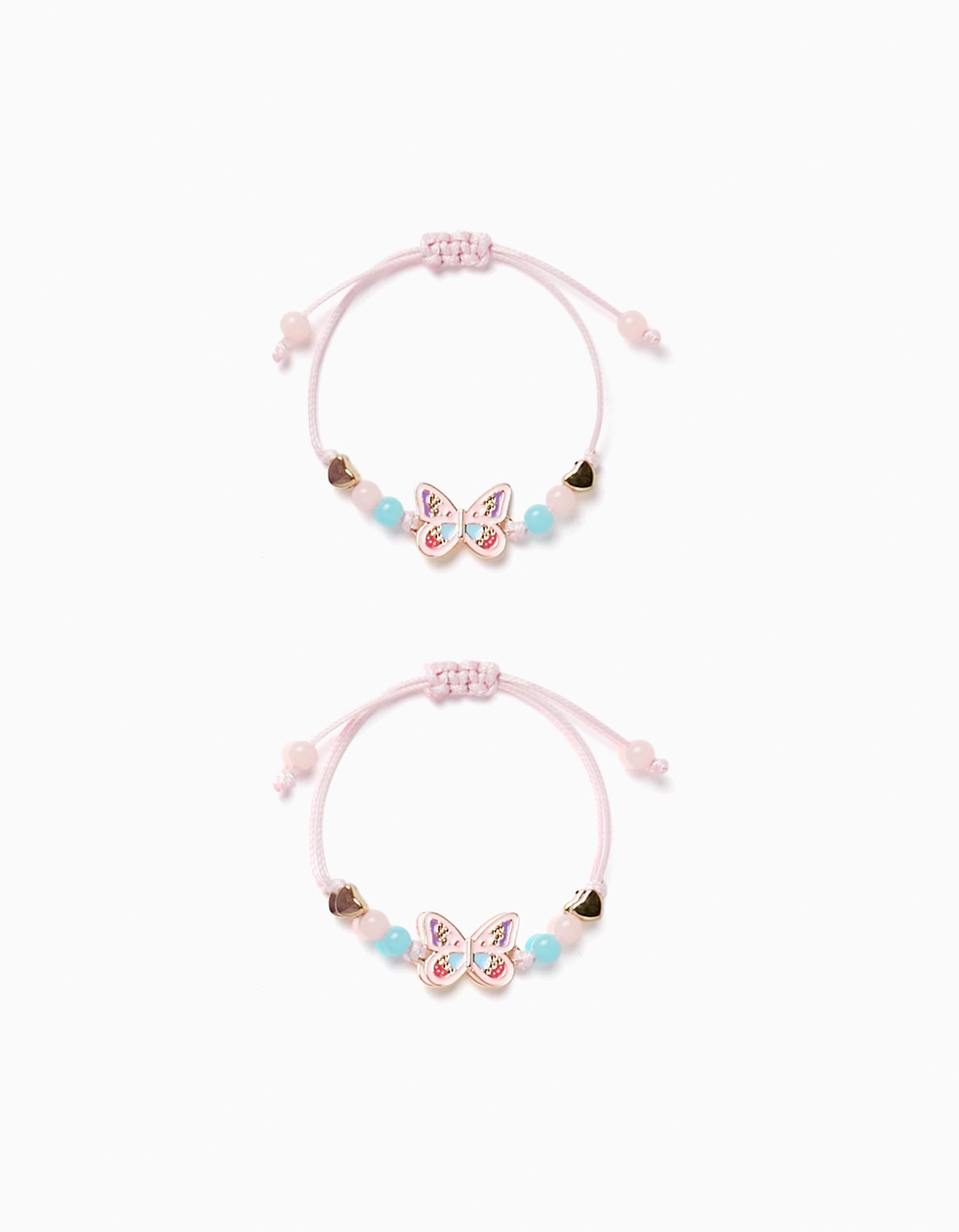 Pack 2 Pulseiras com Missangas para Bebé e Menina 'Butterflies - BFFs', Rosa