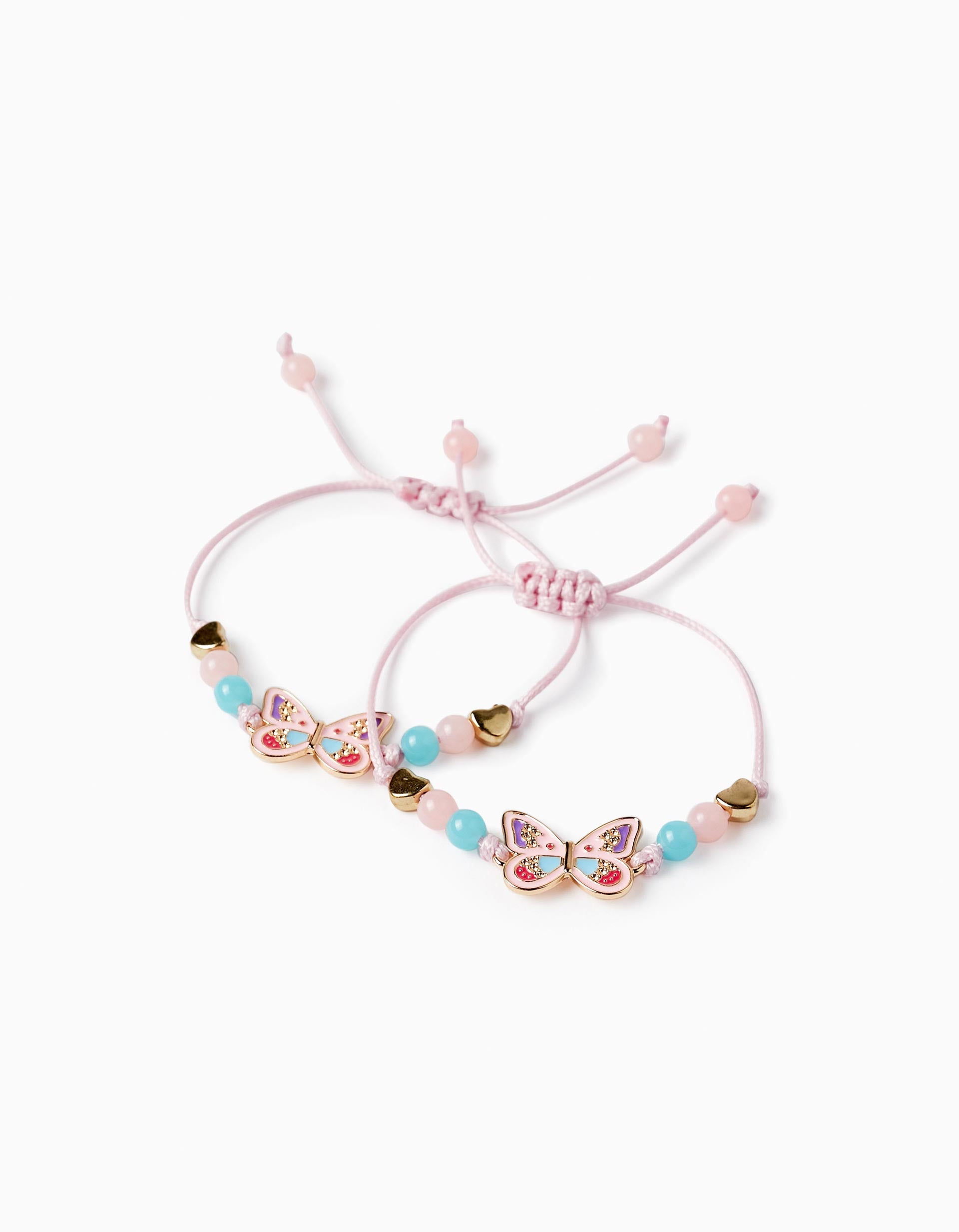 Pack 2 Pulseiras com Missangas para Bebé e Menina 'Butterflies - BFFs', Rosa