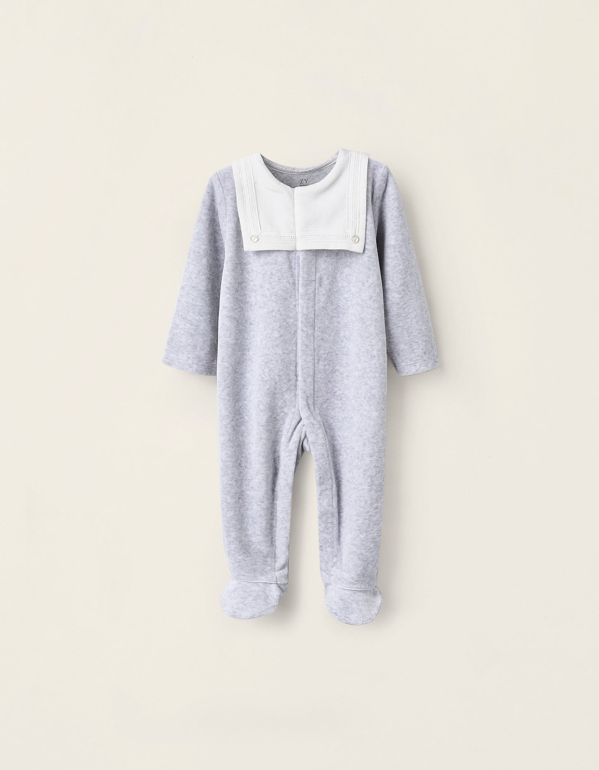 Babygrow de Veludo com Gola de Marinheiro para Recém-Nascido, Cinza