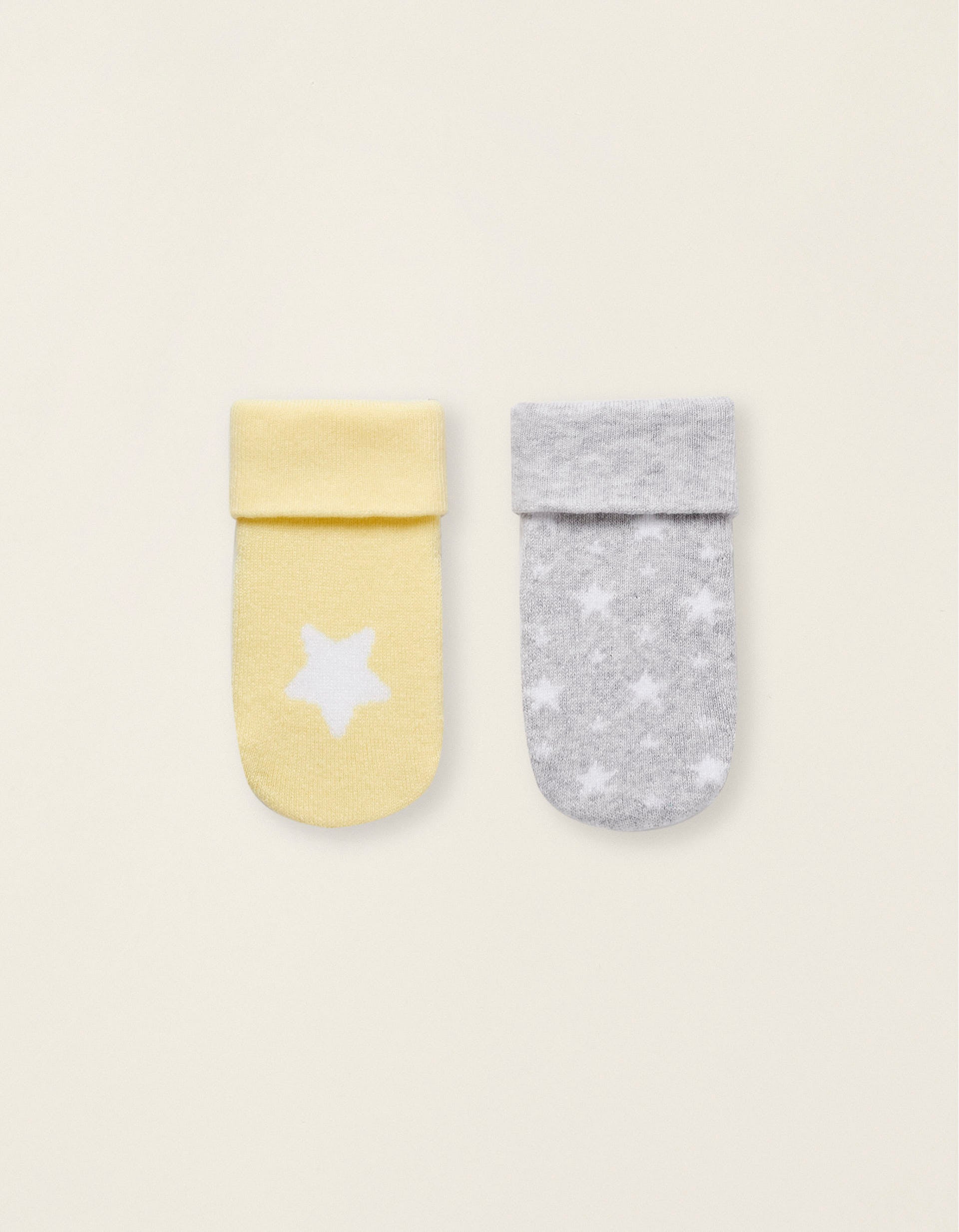 Pack 2 Paires de Chaussettes Épaisses Bébé 'Étoiles', Jaune/Gris