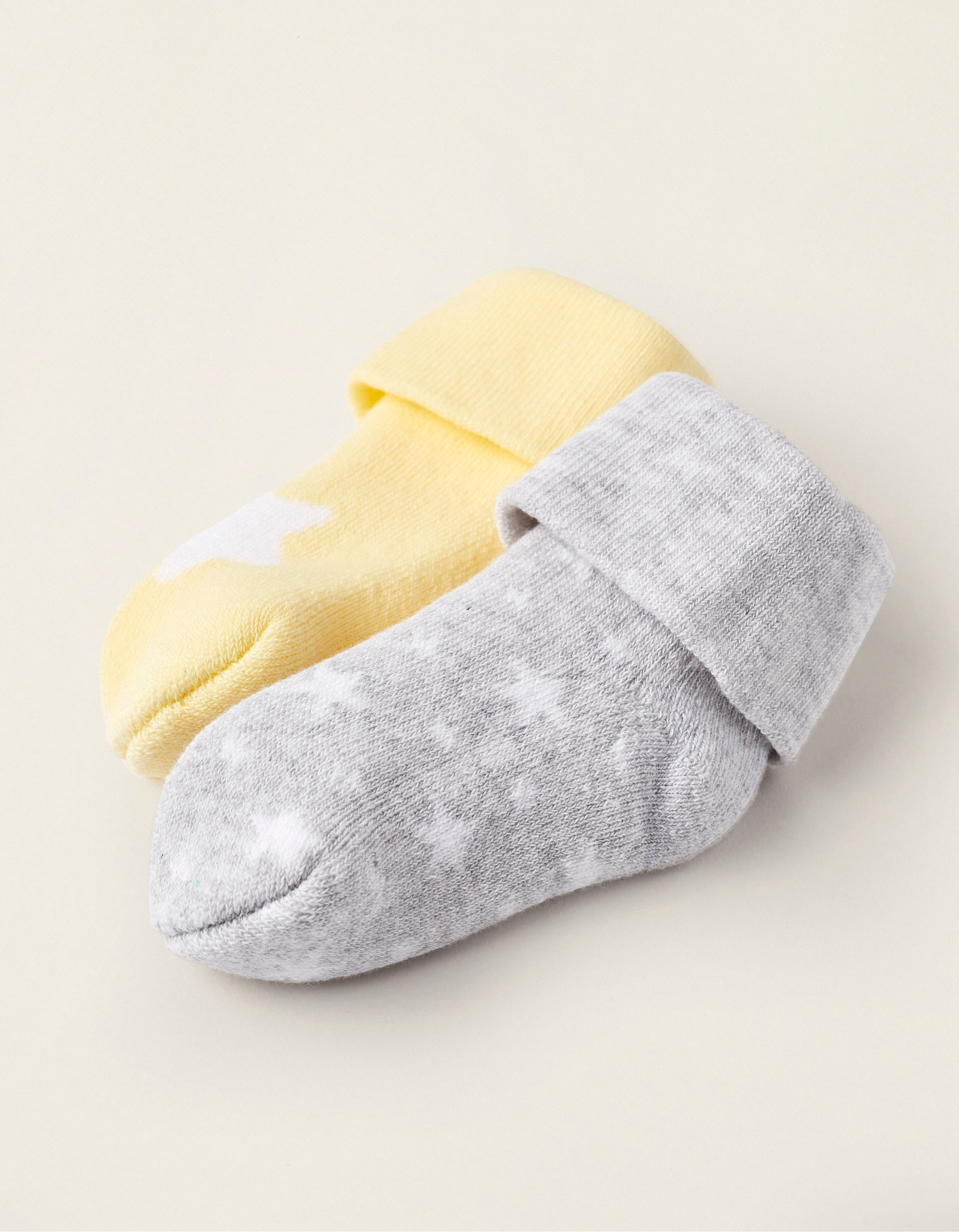 Pack 2 Paires de Chaussettes Épaisses Bébé 'Étoiles', Jaune/Gris