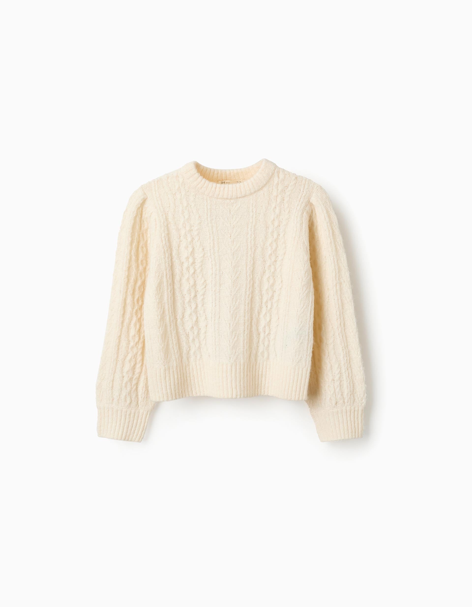 Pull en Maille Torsadée pour Fille, Blanc