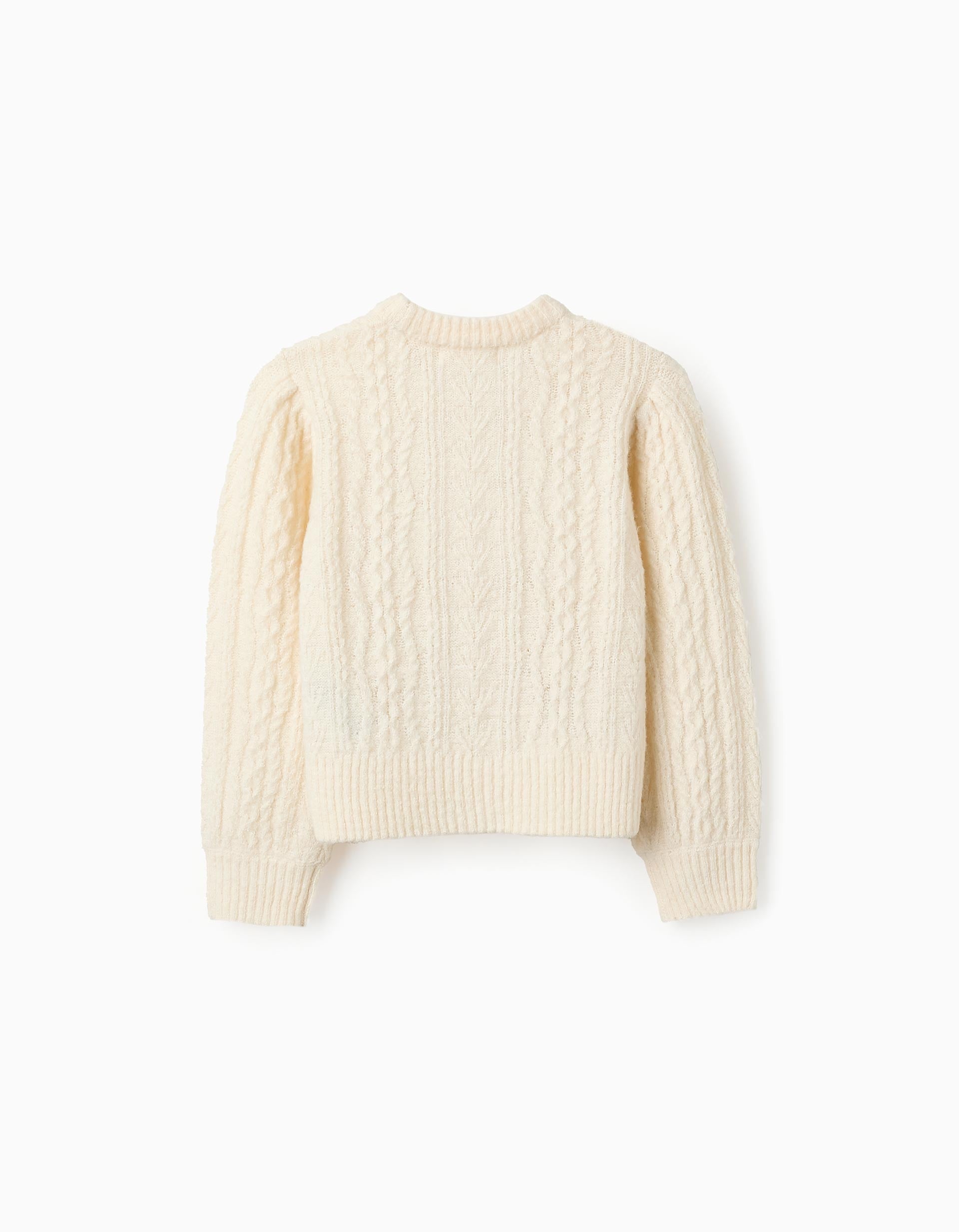 Pull en Maille Torsadée pour Fille, Blanc