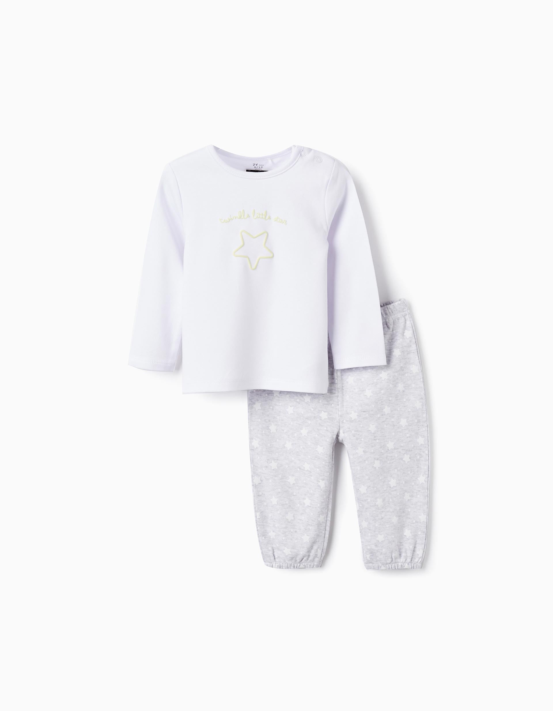 Pijama de Algodón para Bebé 'Estrella', Blanco/Gris