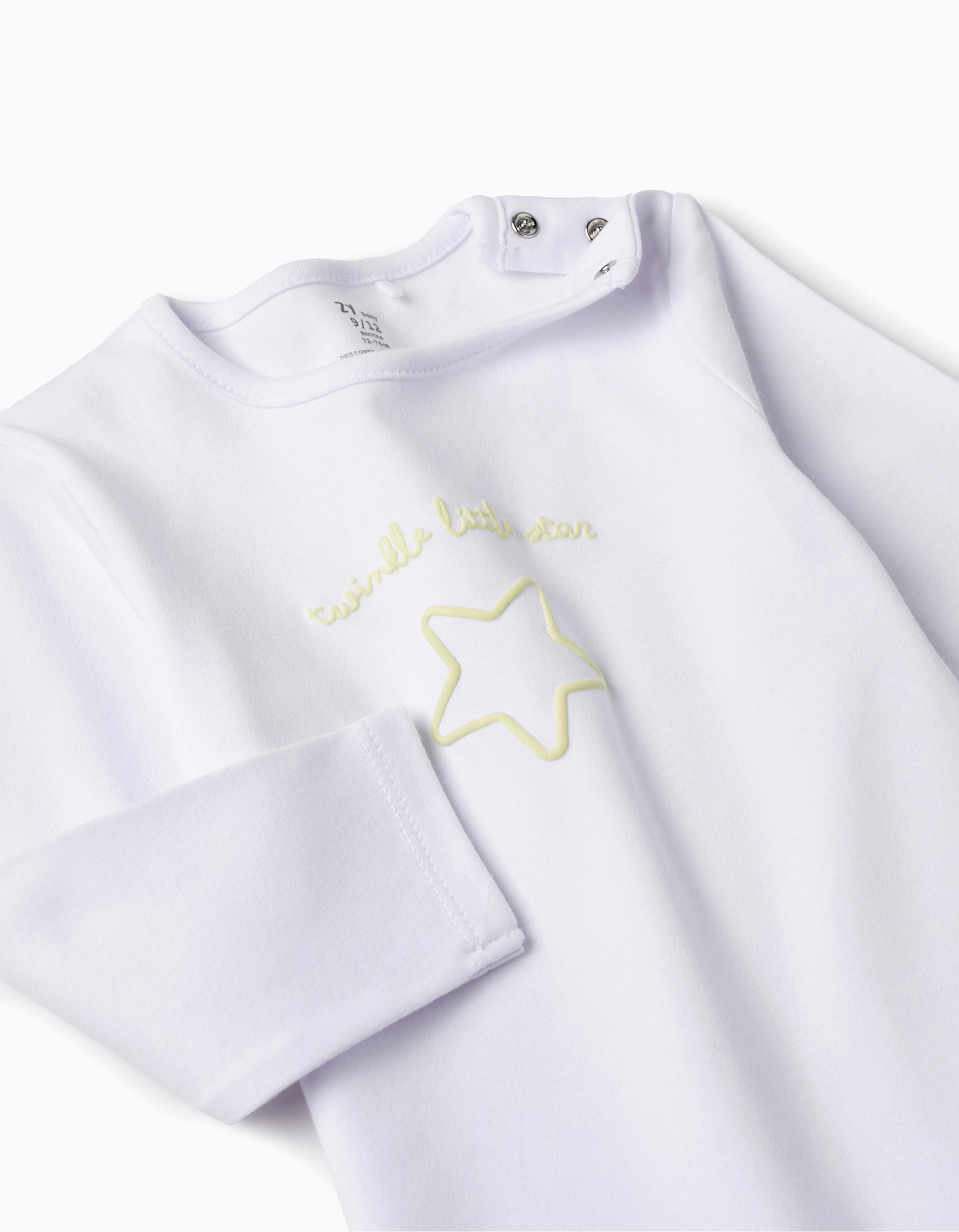 Pijama de Algodón para Bebé 'Estrella', Blanco/Gris