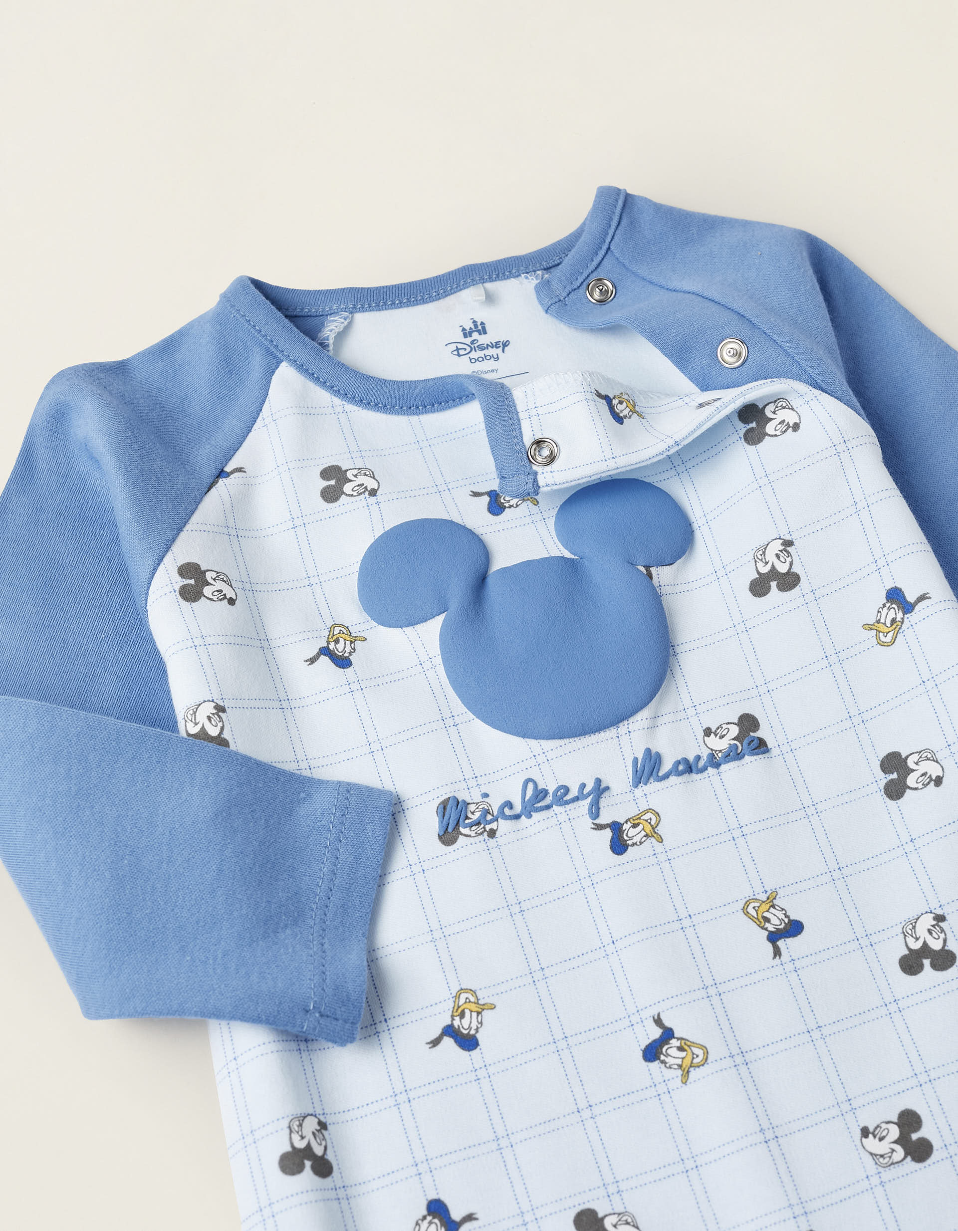 Cotton Sleepsuit for Newbrons 'Mickey & Donald', Blue