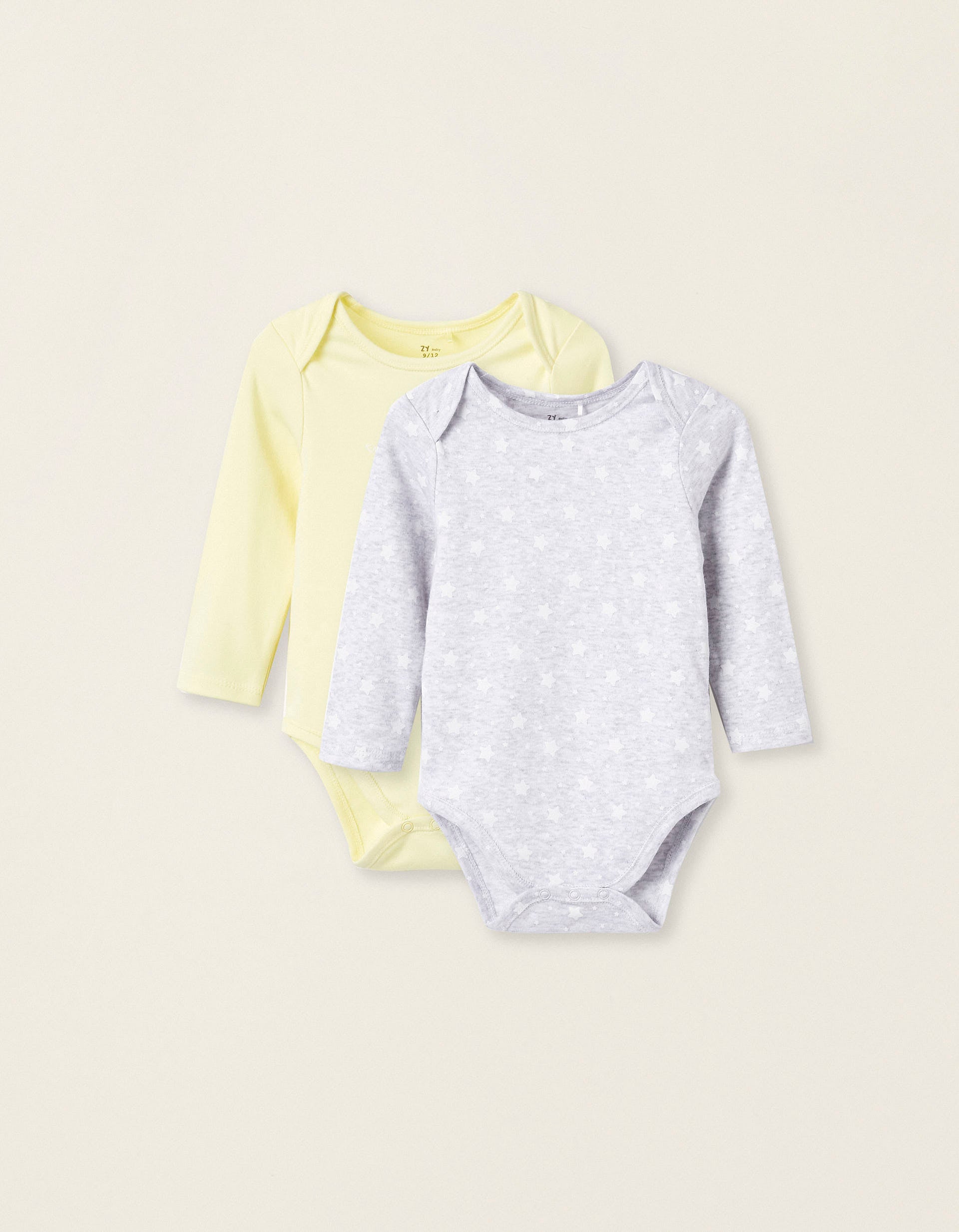 Pack of 2 Cotton Bodysuits for Baby Girls 'Little Star', Yellow/Grey