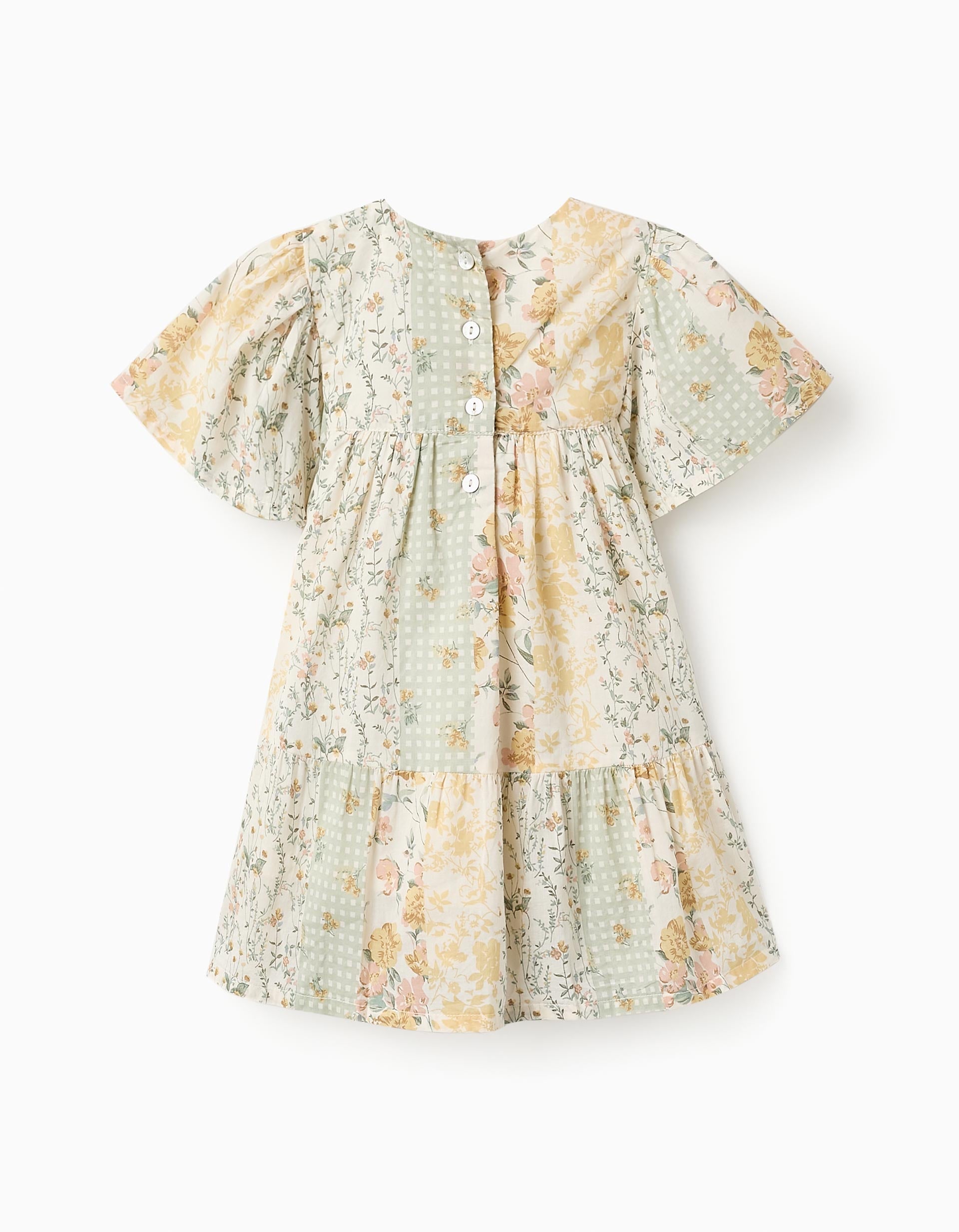 Robe Florale en Coton pour Bébé Fille, Vert/Beige/Rose