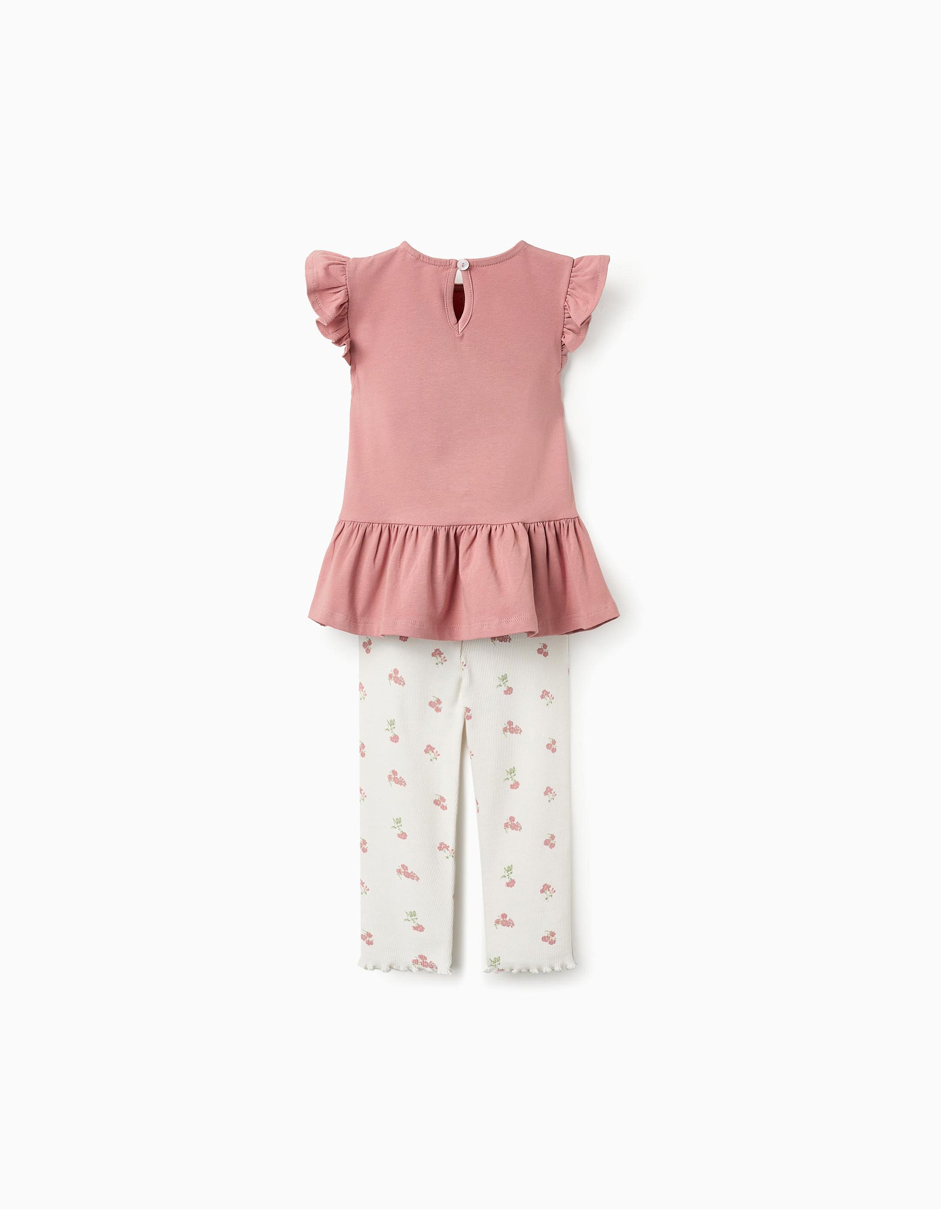 Top + Calças Caneladas Floral para Bebé Menina, Rosa/Branco