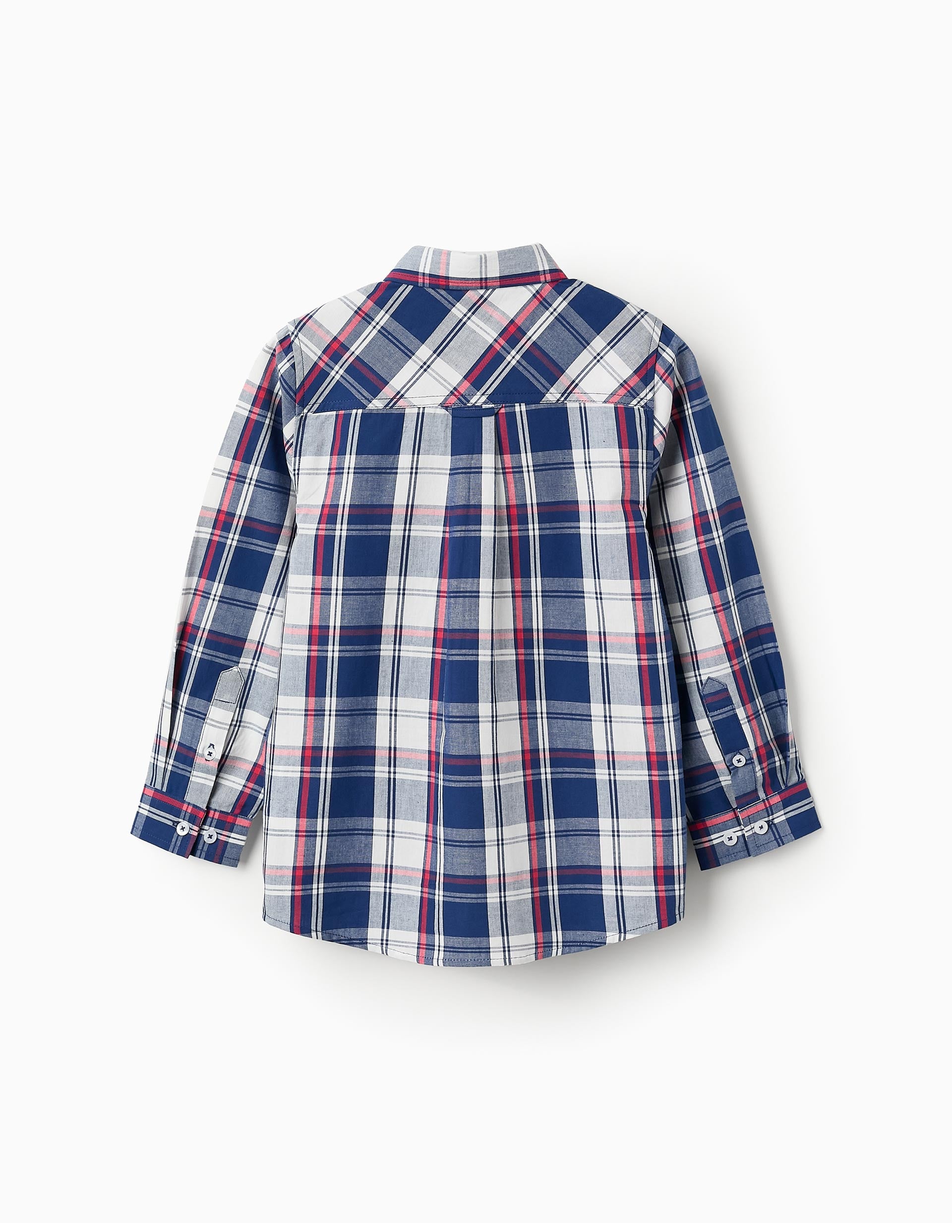 Camisa de Algodão com Xadrez para Menino, Azul/Vermelho