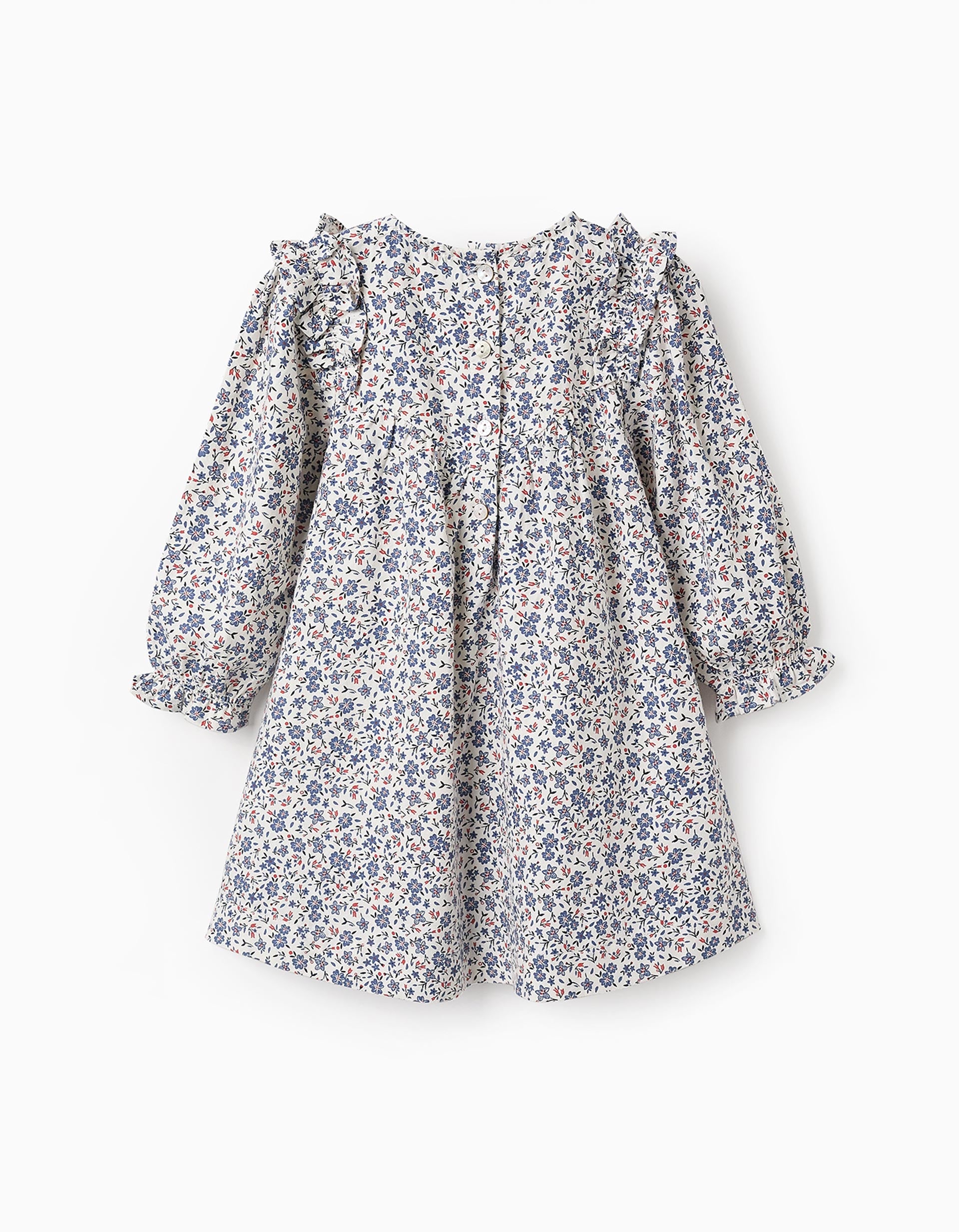 Robe Florale en Coton pour Bébé Fille, Blanc/Bleu/Rouge