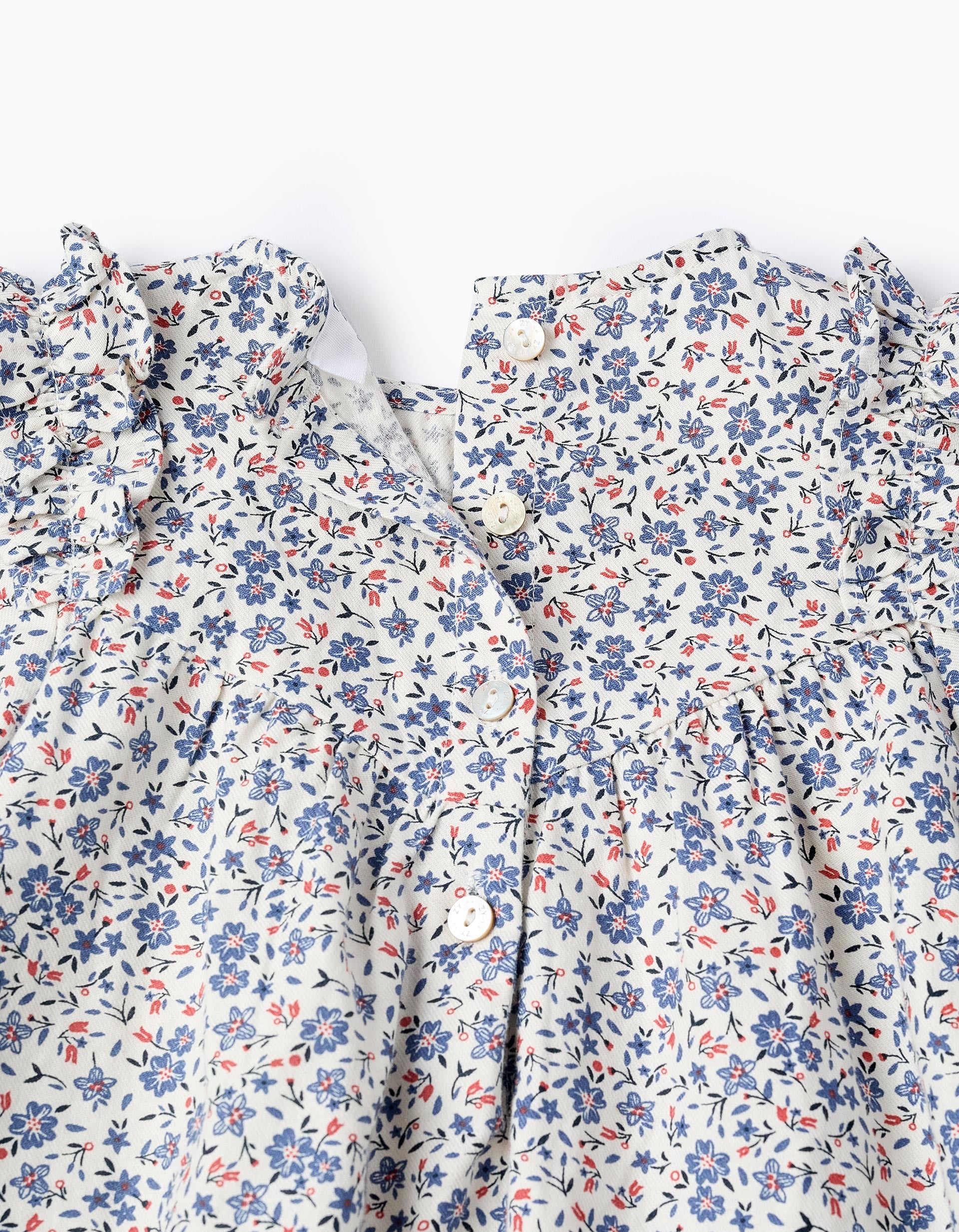 Vestido Floral em Algodão para Bebé Menina, Branco/Azul/Vermelho