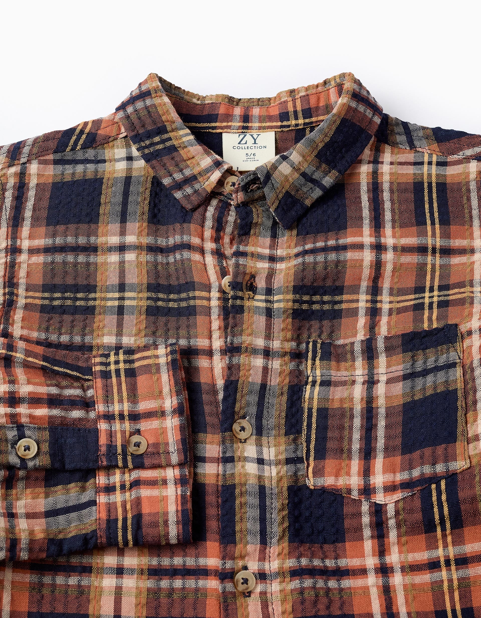 Shirt with Check for Boys 'B&S', Orange/Dark Blue