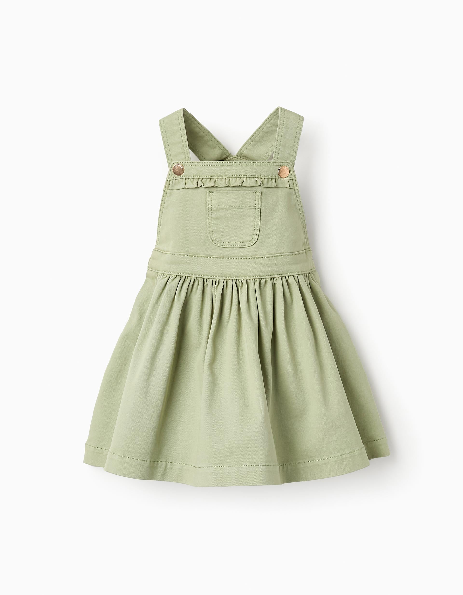 Cotton Twill Pinafore Dress for Baby Girls, Green