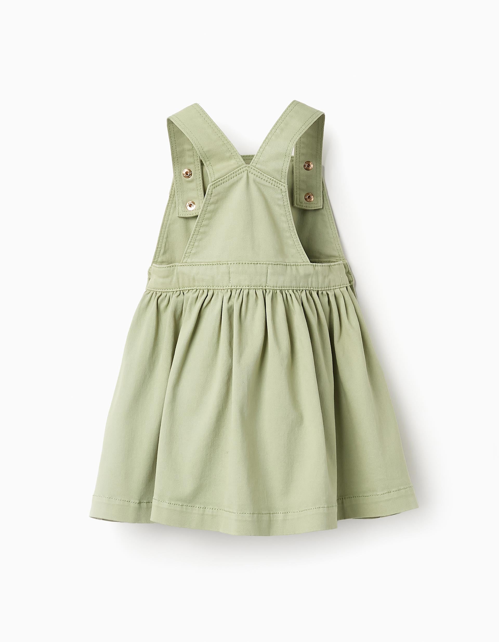 Cotton Twill Pinafore Dress for Baby Girls, Green