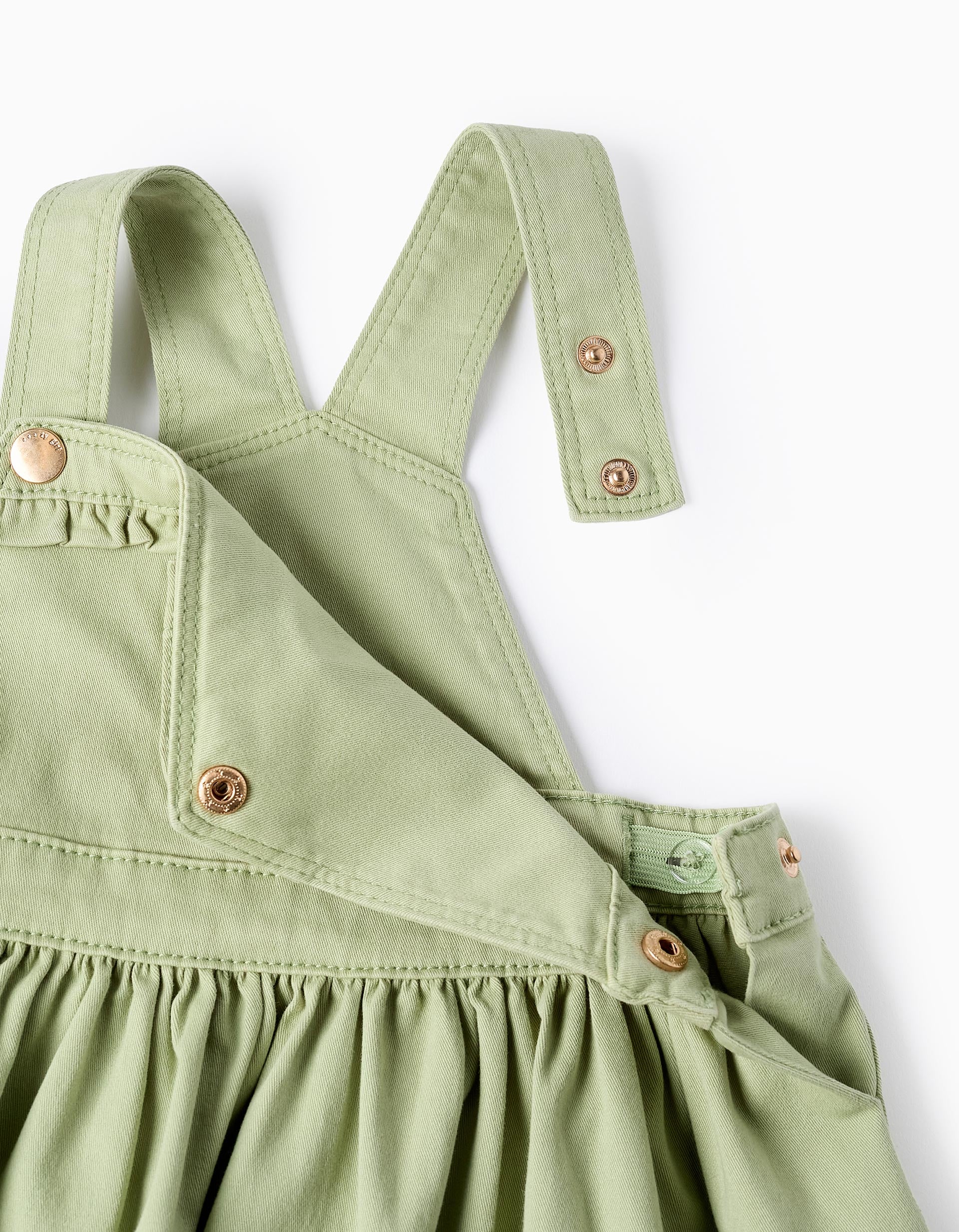 Cotton Twill Pinafore Dress for Baby Girls, Green