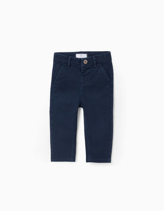 Calças Chino de Sarja para Bebé Menino, Azul Escuro