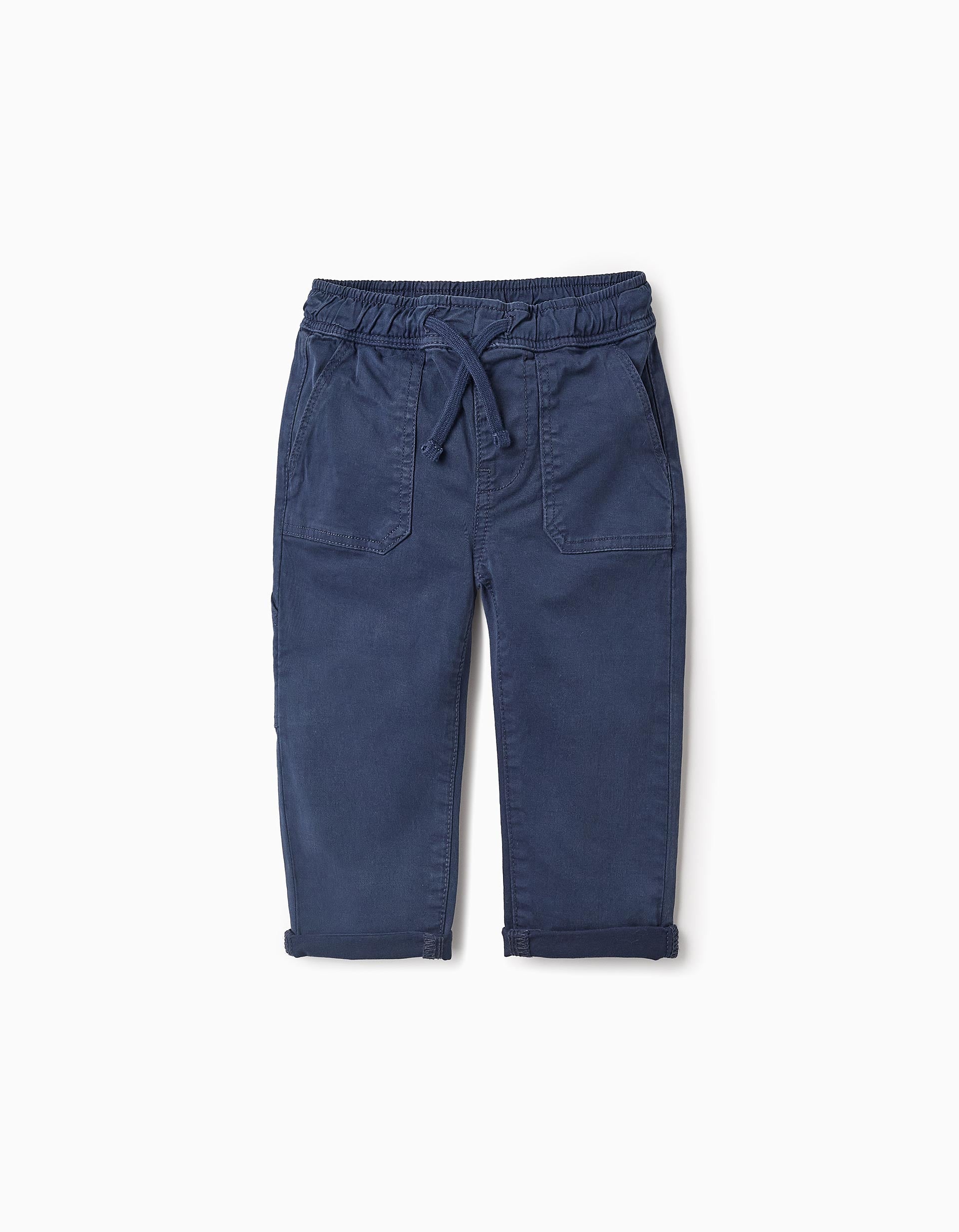 Twill Drawstring Trousers for Baby Boys, Dark Blue