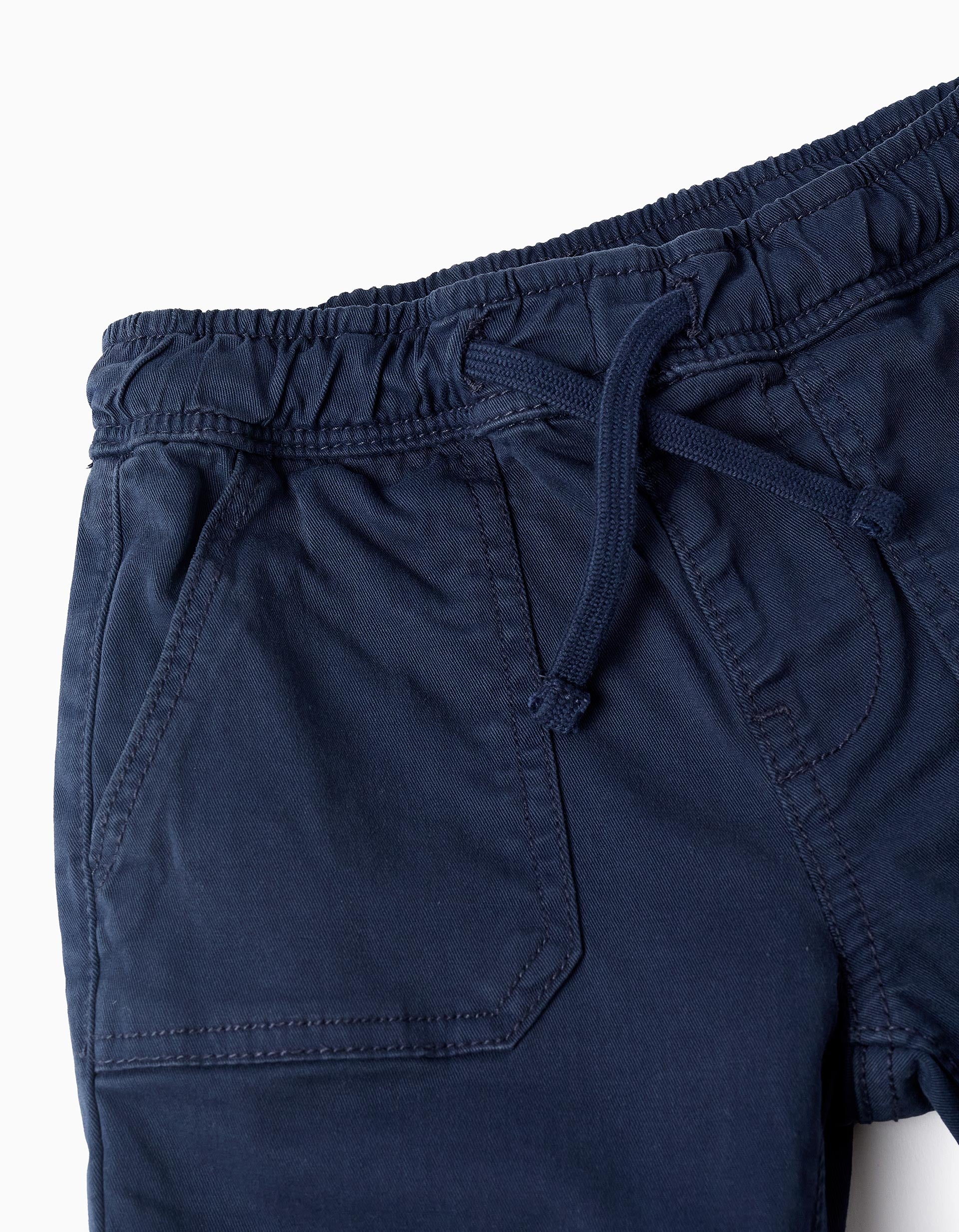 Pantalón de Sarga con Cordón para Bebé Niño, Azul Oscuro