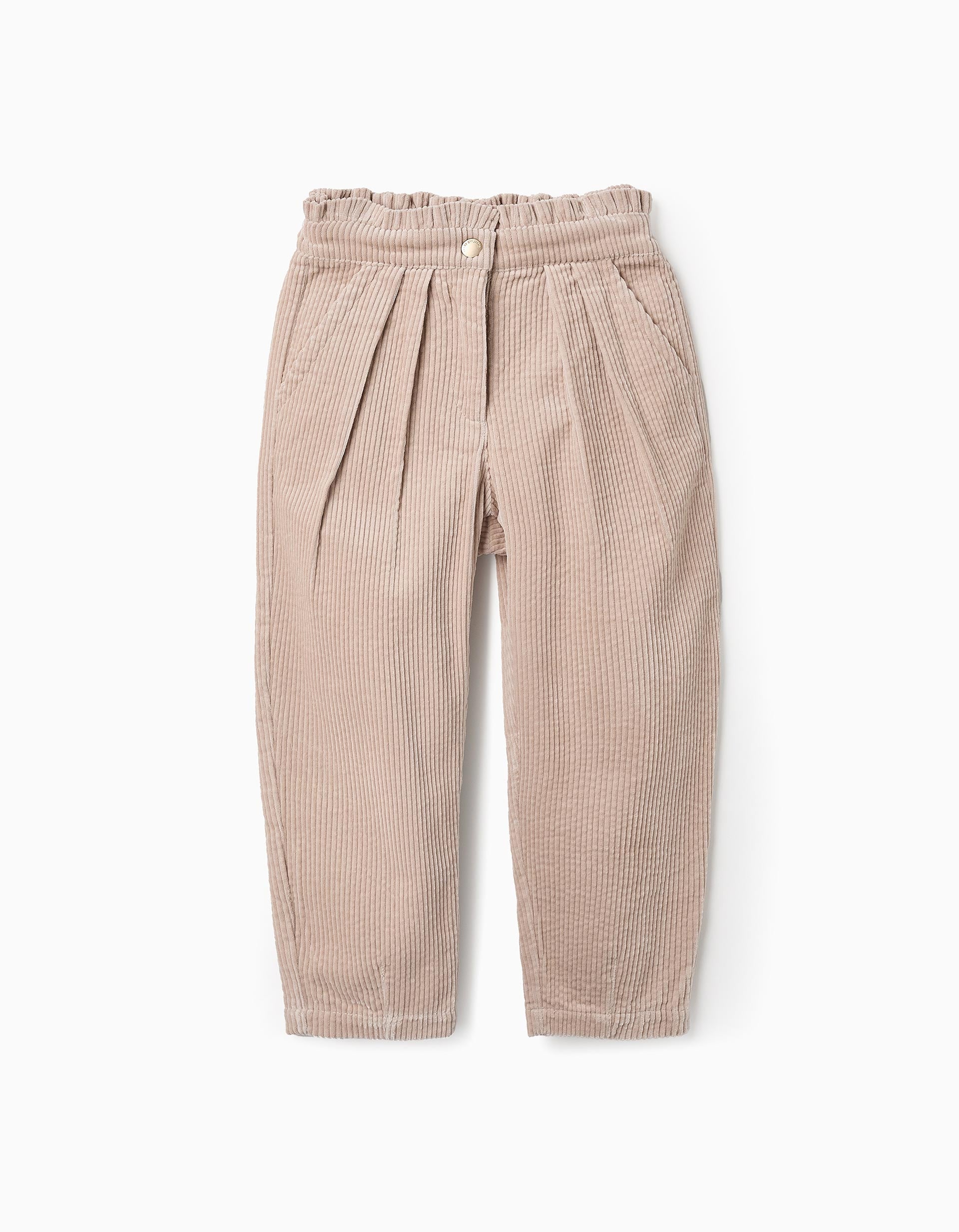 Paperbag Corduroy Trousers for Girls, Beige