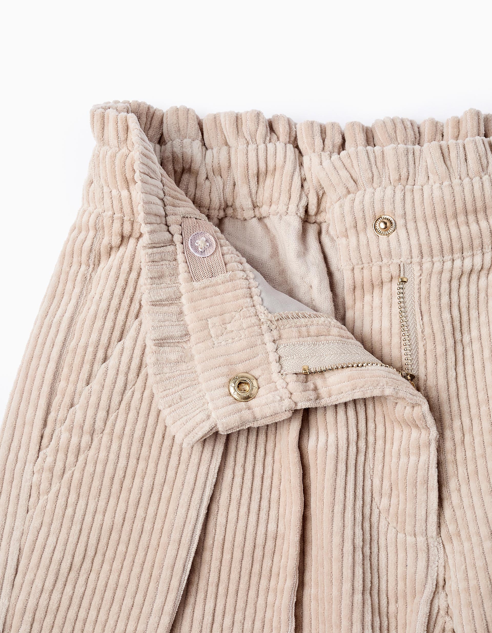 Paperbag Corduroy Trousers for Girls, Beige