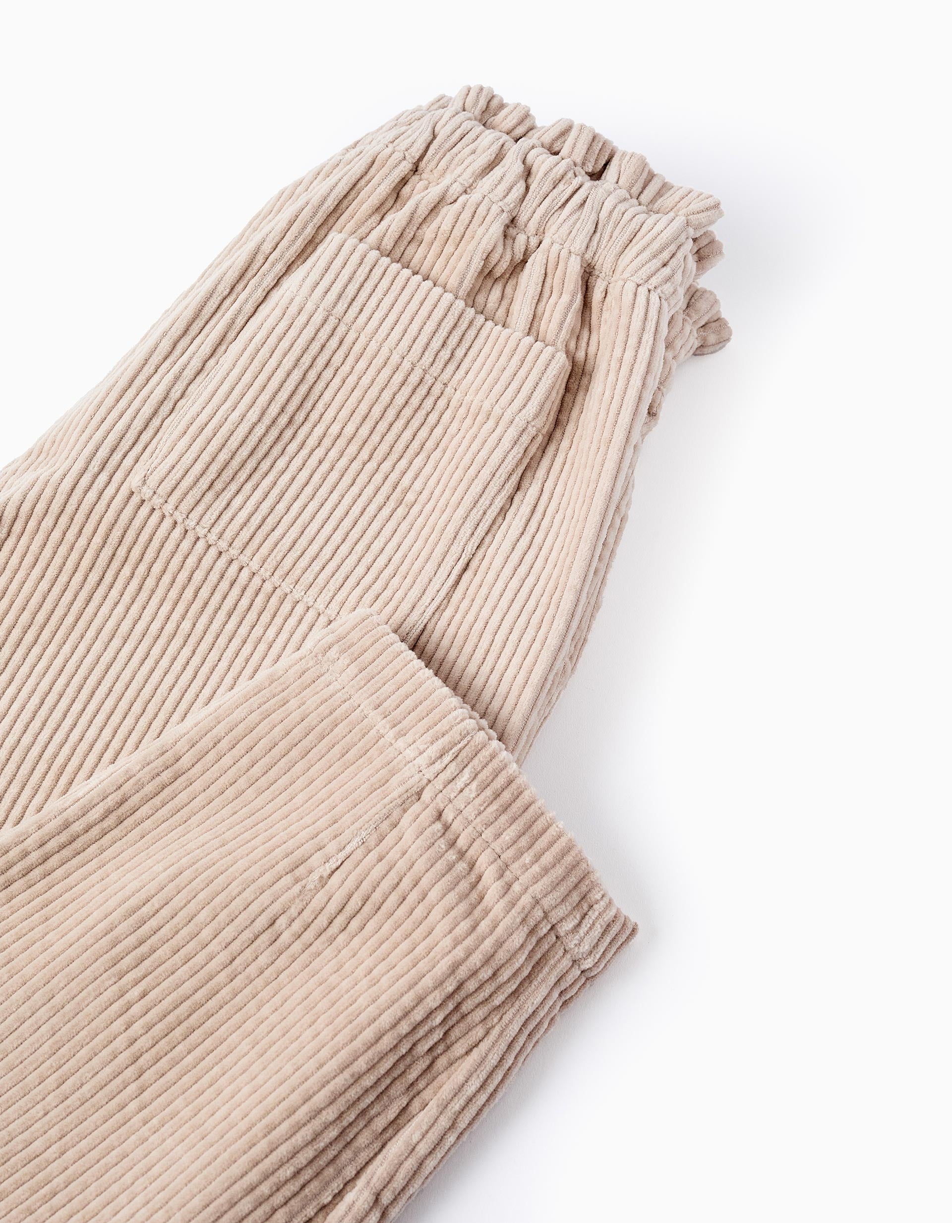 Paperbag Corduroy Trousers for Girls, Beige