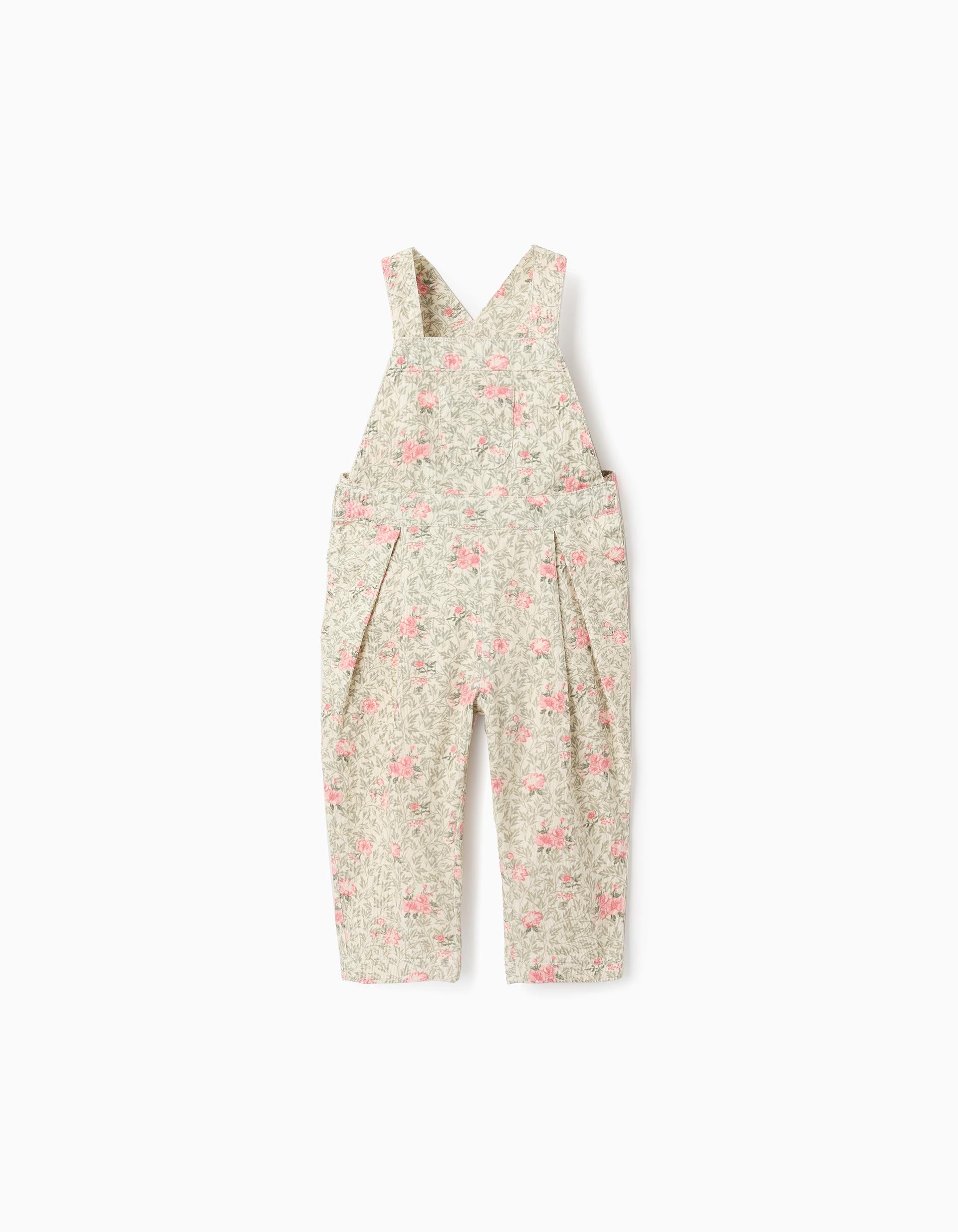 Salopette en Velours Côtelé Floral pour Bébé Fille, Beige