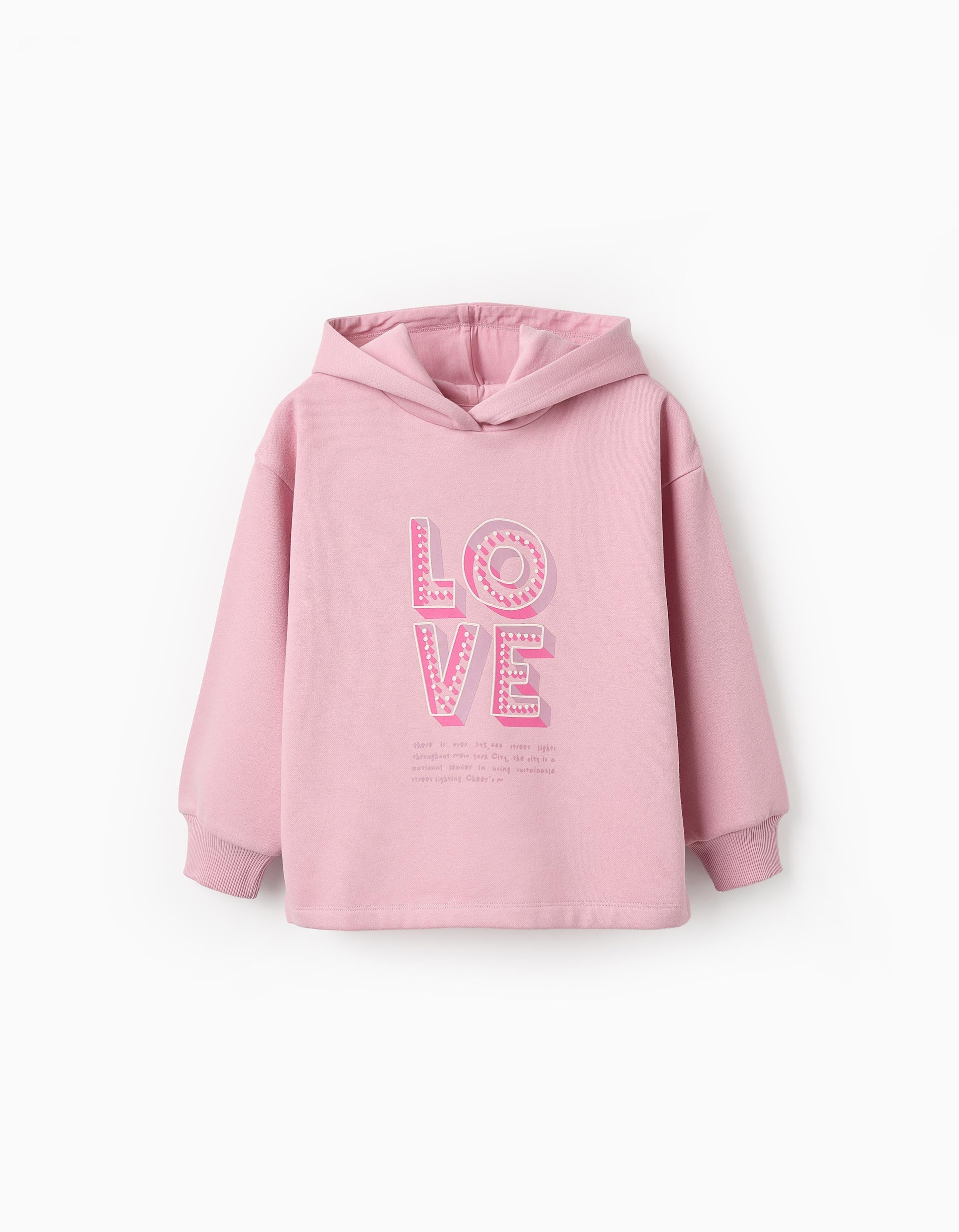 Sweat Cardada com Capuz para Menina 'NY Love', Rosa