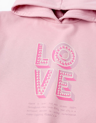Sweat Cardada com Capuz para Menina 'NY Love', Rosa