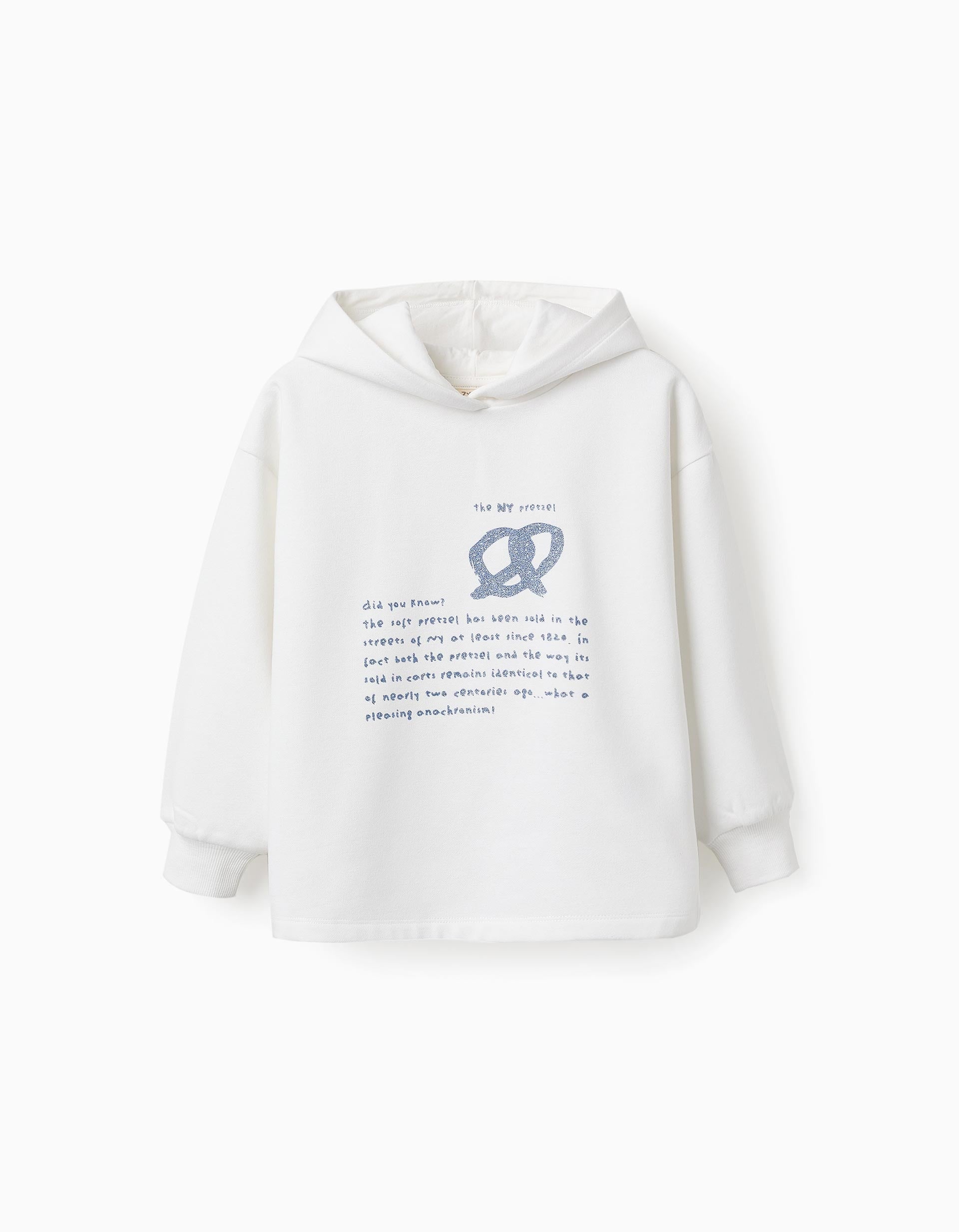 Sweat Cardada com Capuz para Menina 'NY Pretzel', Branco