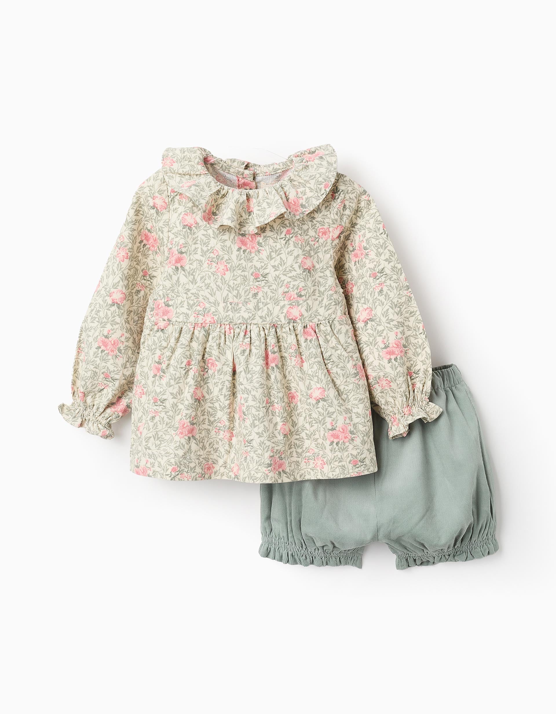 Blusa Floral + Calções para Bebé Menina, Bege/Verde