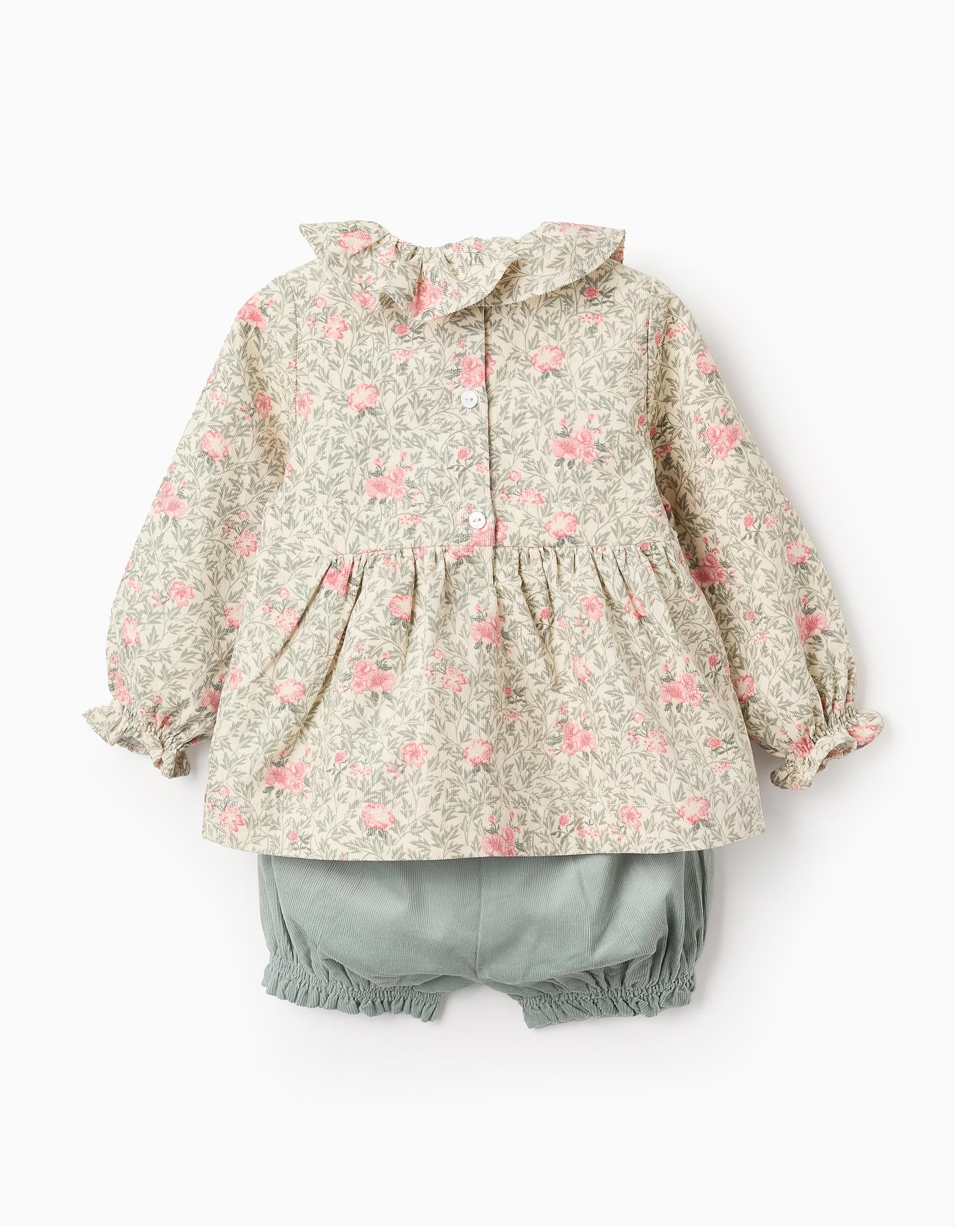 Chemisier Floral + Short pour Bébé Fille, Beige/Vert