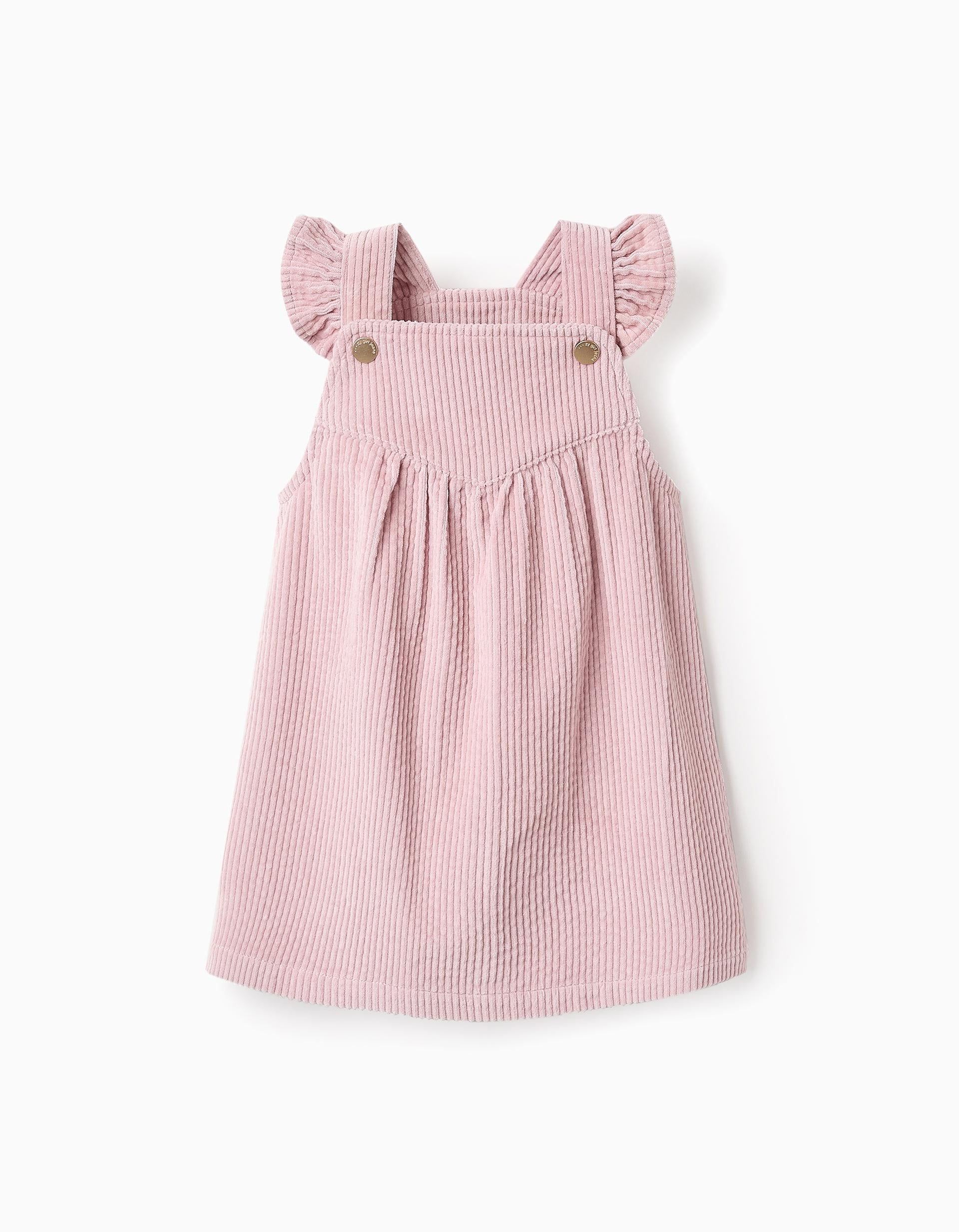 Pinafore Dress in Corduroy with Ruffles for Baby Girls, Pink