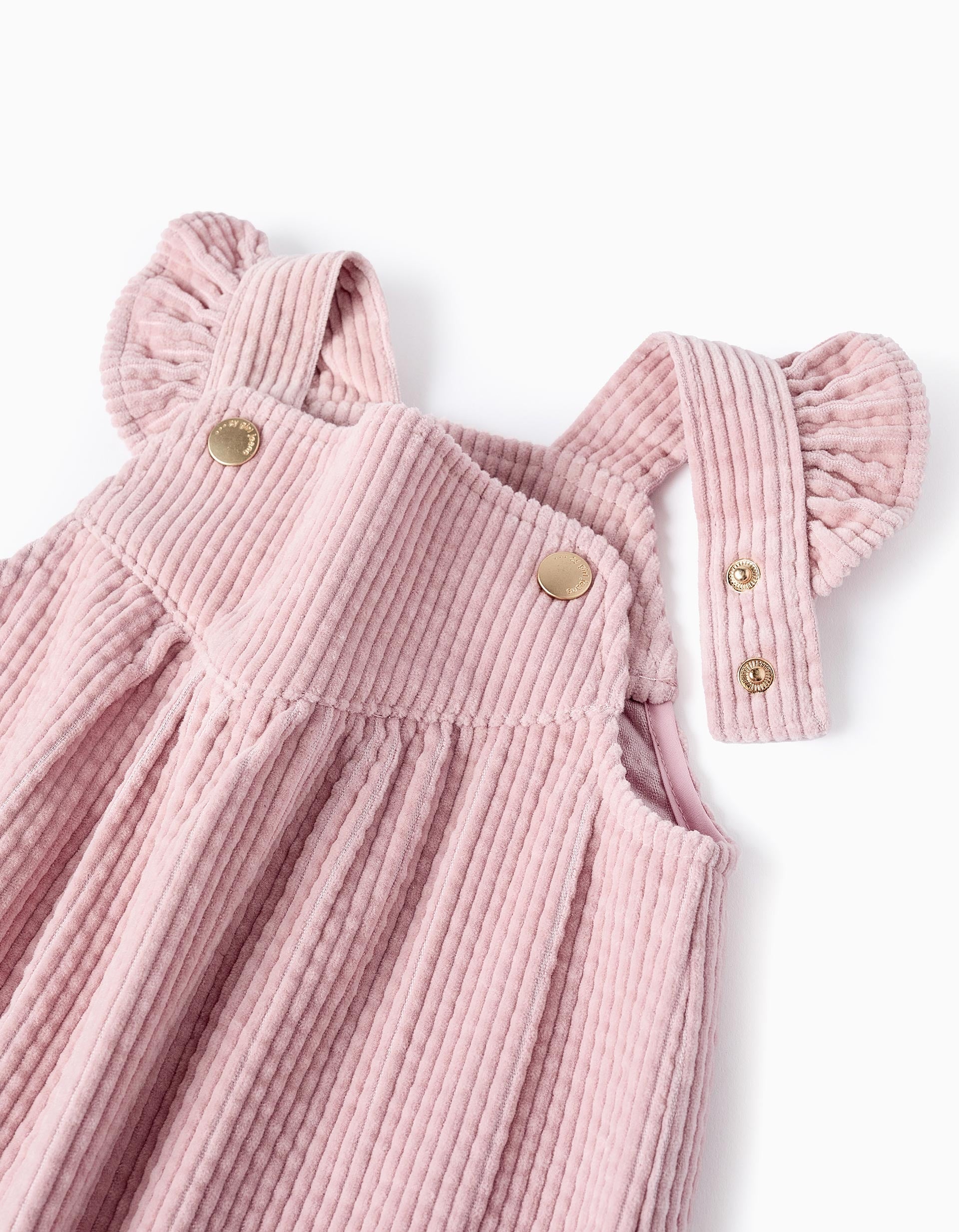 Pinafore Dress in Corduroy with Ruffles for Baby Girls, Pink