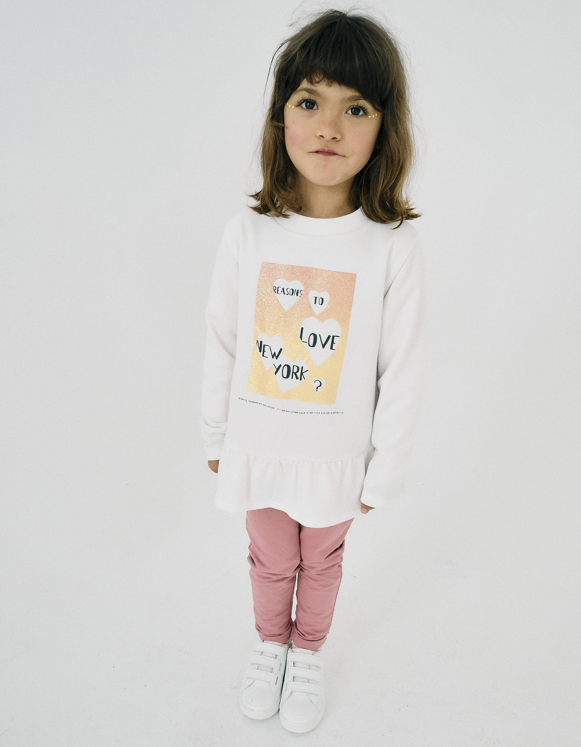 Sweatshirt + Leggings for Girls 'New York', White/Pink